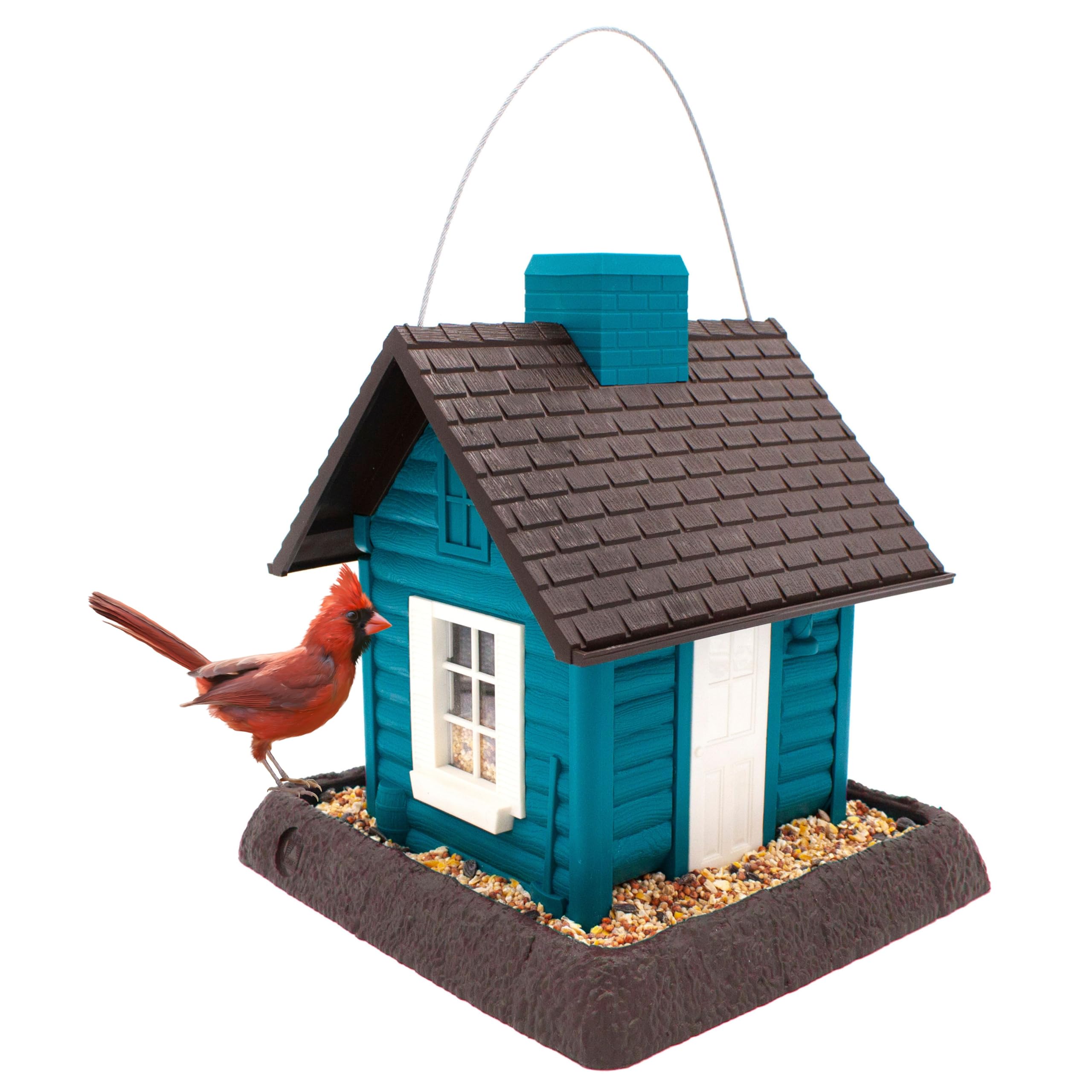 North States Village Collection Lakeside Cabin Karmnik dla ptaków: łatwe napełnianie i czyszczenie. Do zawieszenia lub montażu na drążku. Wyprodukowano w USA. Pojemność nasion 2,3 kg (26 cm x 27,3 cm