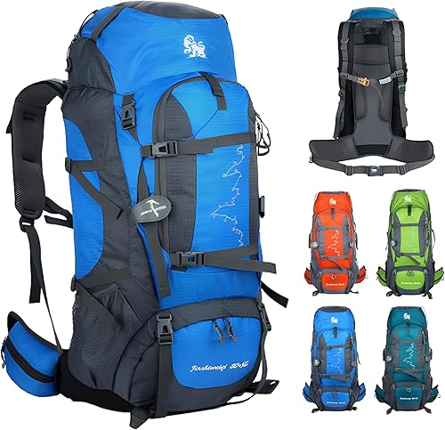 Miniatura 12 de Mochila de senderismo de 80L – Bolsa de senderismo ligera impermeable con correas de cojín de aire, mochila duradera de gran capacidad para