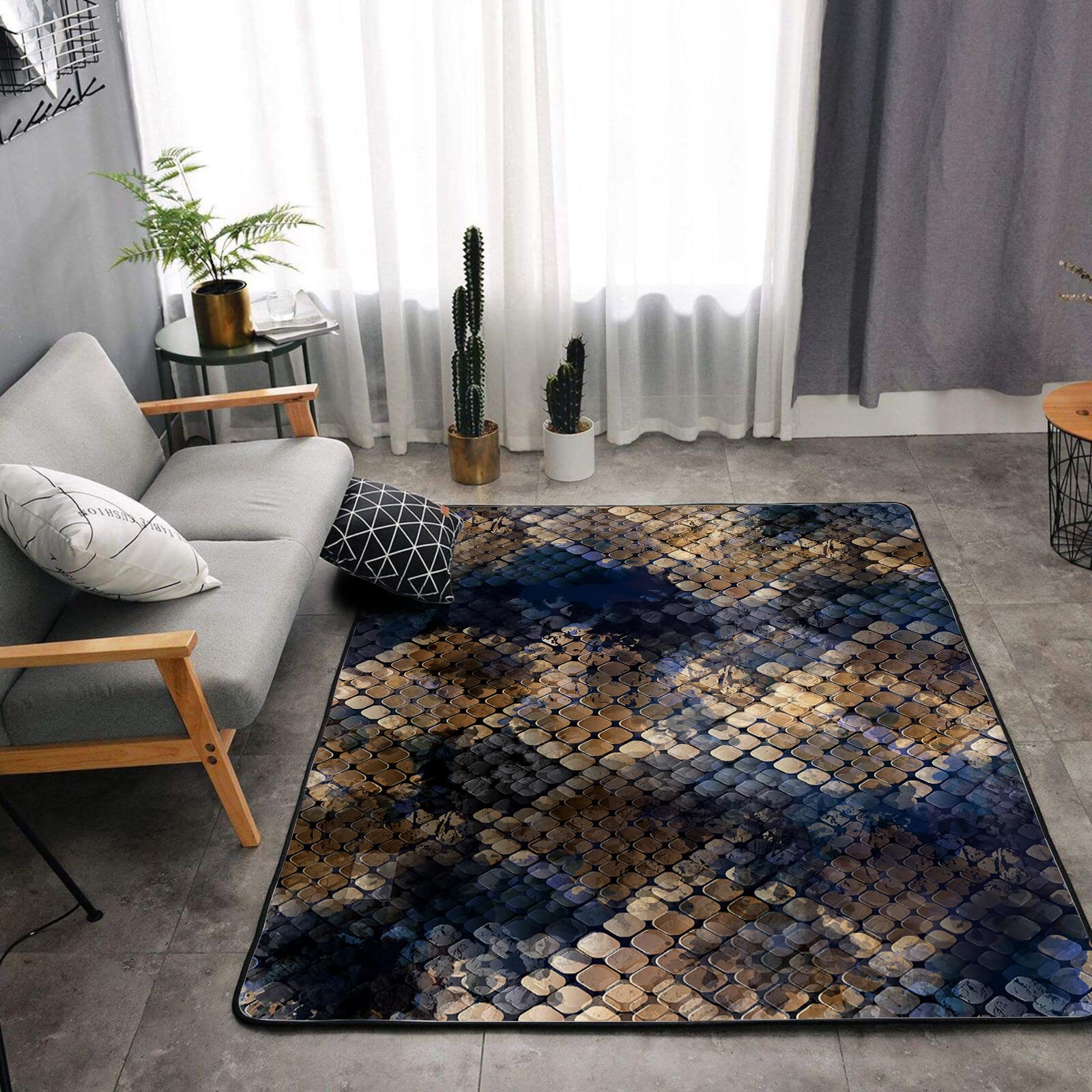Washable Area Sponge Rug Pad for Kids Girls Boys Bedroom Living Room Boa, Abstract Geometry Fashion Boa Skin Style Non-Slip Carpet Super Soft Extra Thick Bathroom Dorm Home Indoor Small Floor Rugs