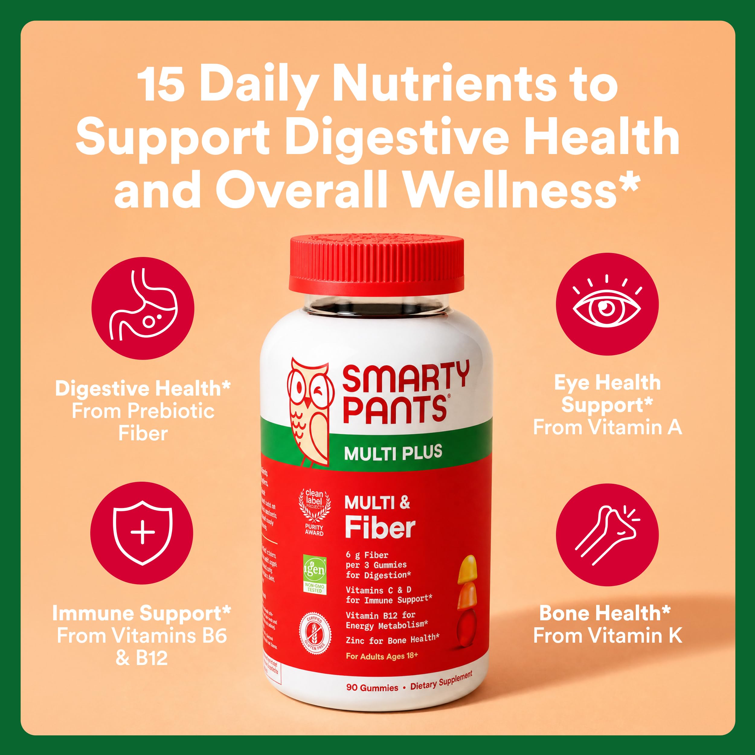 SmartyPants Adult Plus Fiber Multivitamin Gummies with Prebiotics, 90 Ct — Amazon image 2