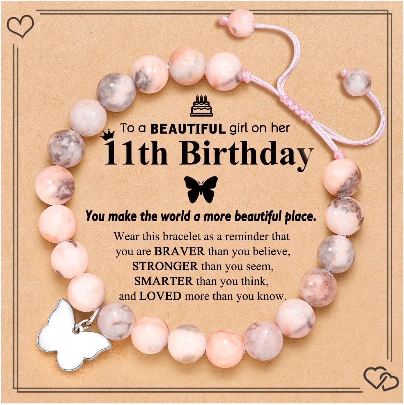 UNGENT THEM 6-16 Year Old Girls Birthday Butterfly Gifts, Butterfly Natural Stone Bracelet for Daughter Granddaughter Niece