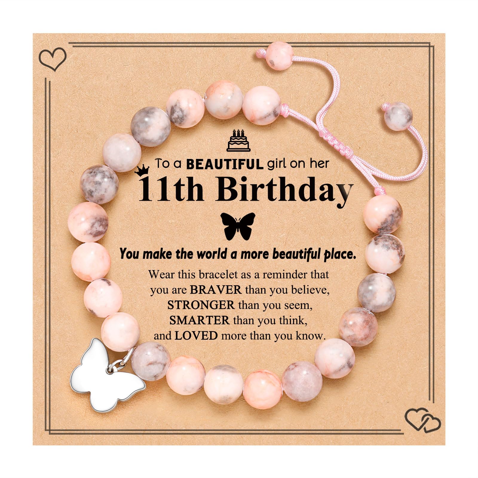 UNGENT THEM6-16 Year Old Girls Birthday Butterfly Gifts, Butterfly Natural Stone Bracelet for Daughter Granddaughter Niece