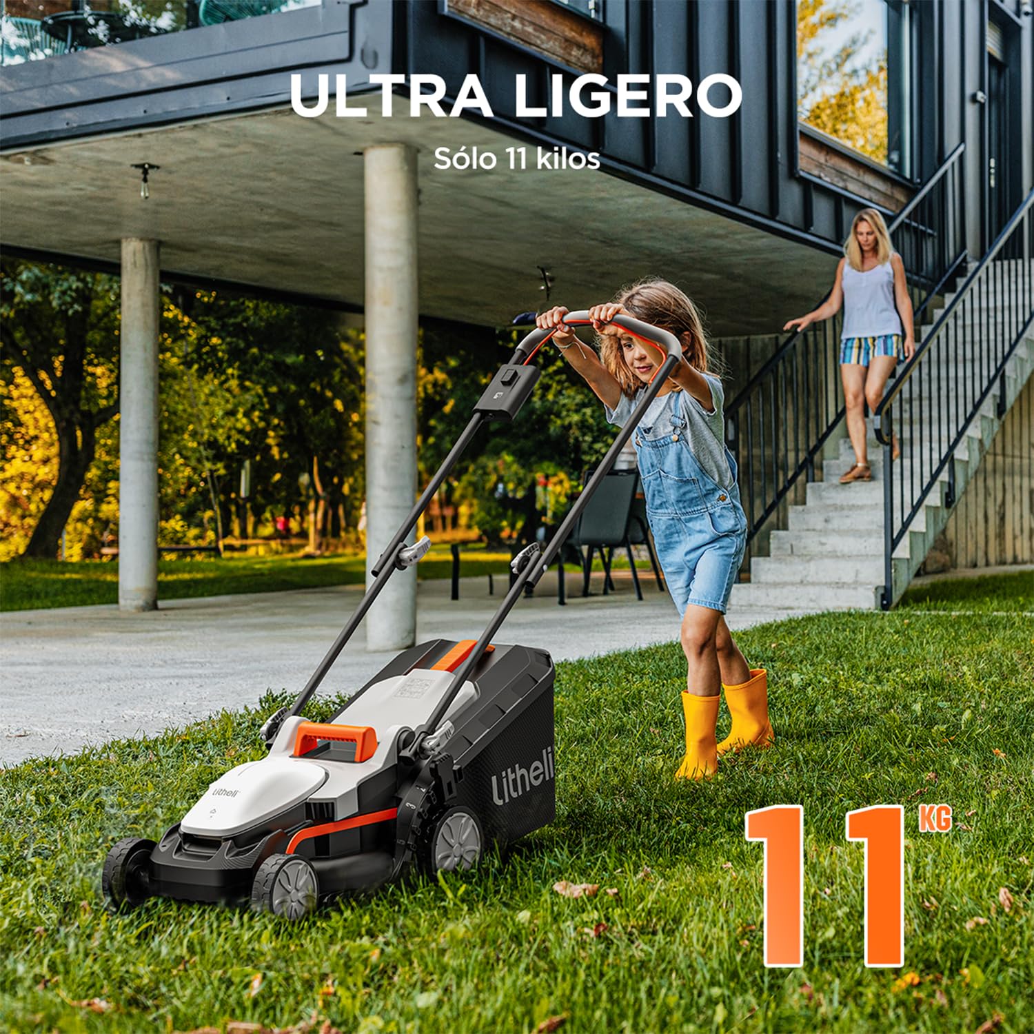 Litheli Cortacésped Batería 33cm, 1x 20V 4,0Ah Batería, hasta 200 m², 30L Bolsa Recolectora, 25-65 mm, 5 Niveles de Altura de Corte