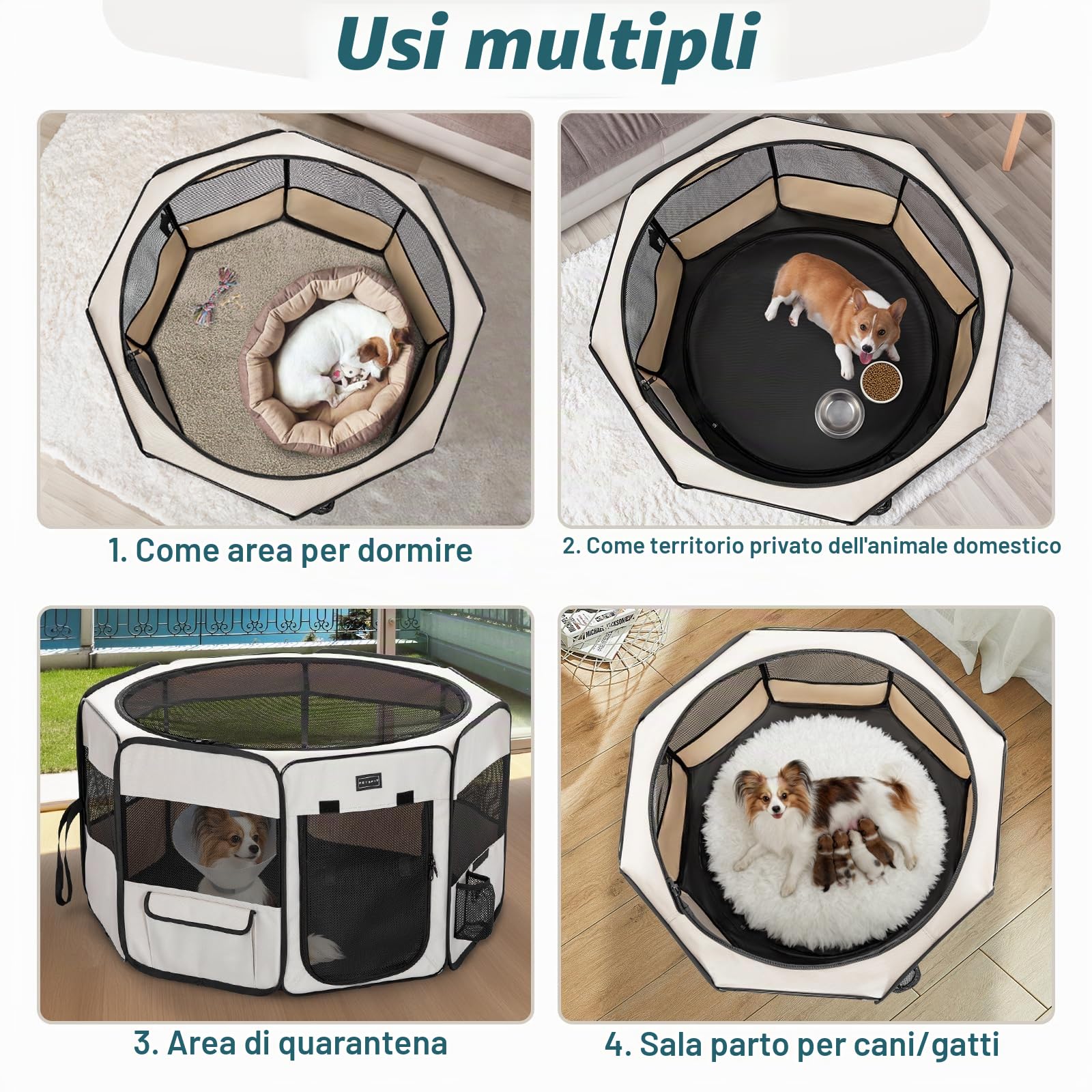 PETSFIT Recinto per Cani pieghevole, con Coperchio rimovibile, Cuccia per Animali con Pavimento impermeabile in Tessuto, Bianco, 116 * 106 * 70CM