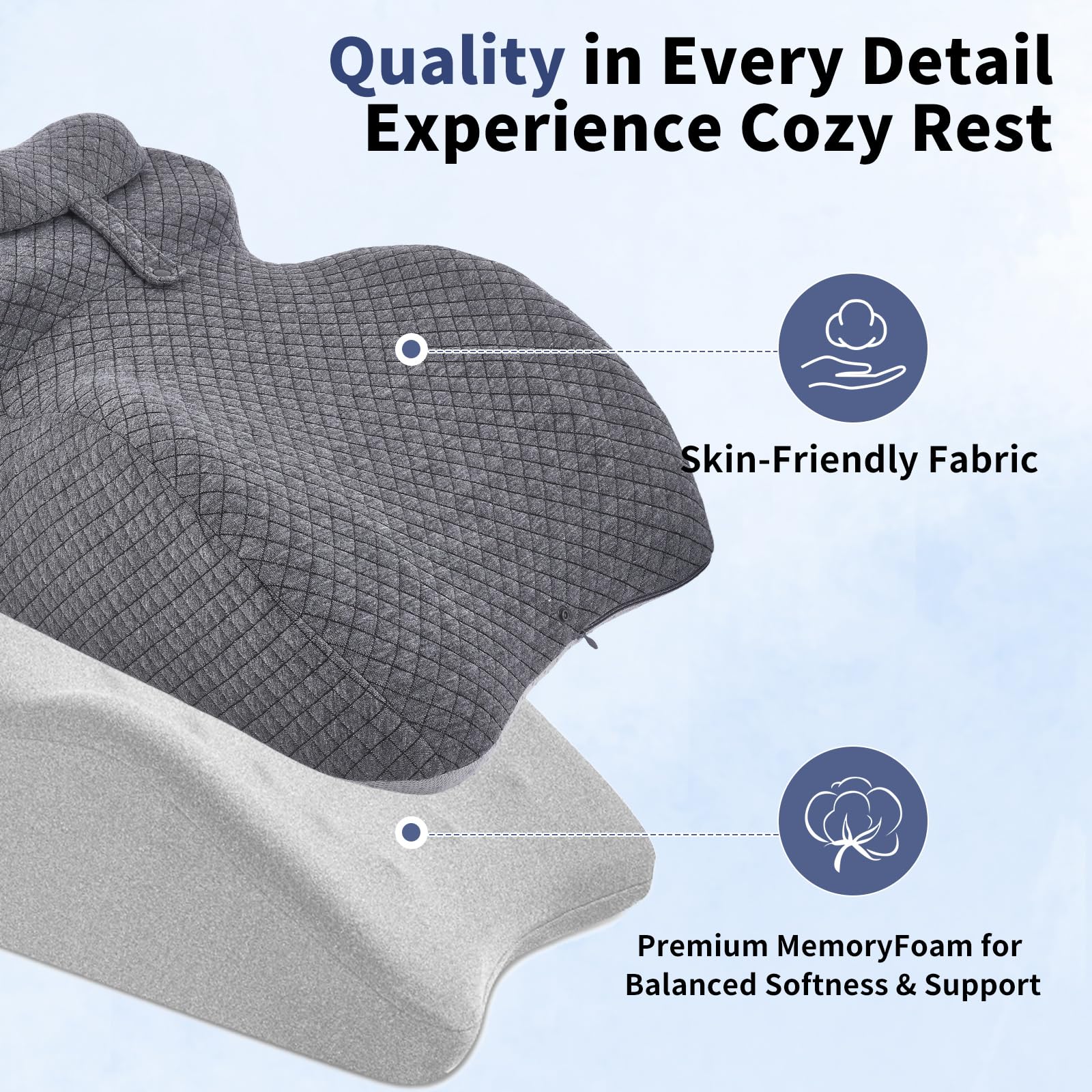 Coussin pour Couple, Oreillers Coin pour Couple, 5 Zones Coussin pour Dormir sur Le Ventre en Mousse, Mémoire de Forme, de Soutien Coussinet Cervical Amovible, pour Canapé, Lit, Gris Foncé