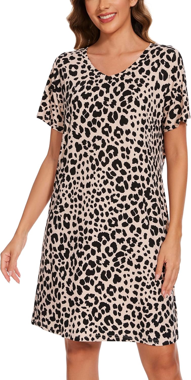 Nightgowns for Women Soft Cotton Sleep Shirts Short Sleeve Sleepwear S-XXL - Image 2