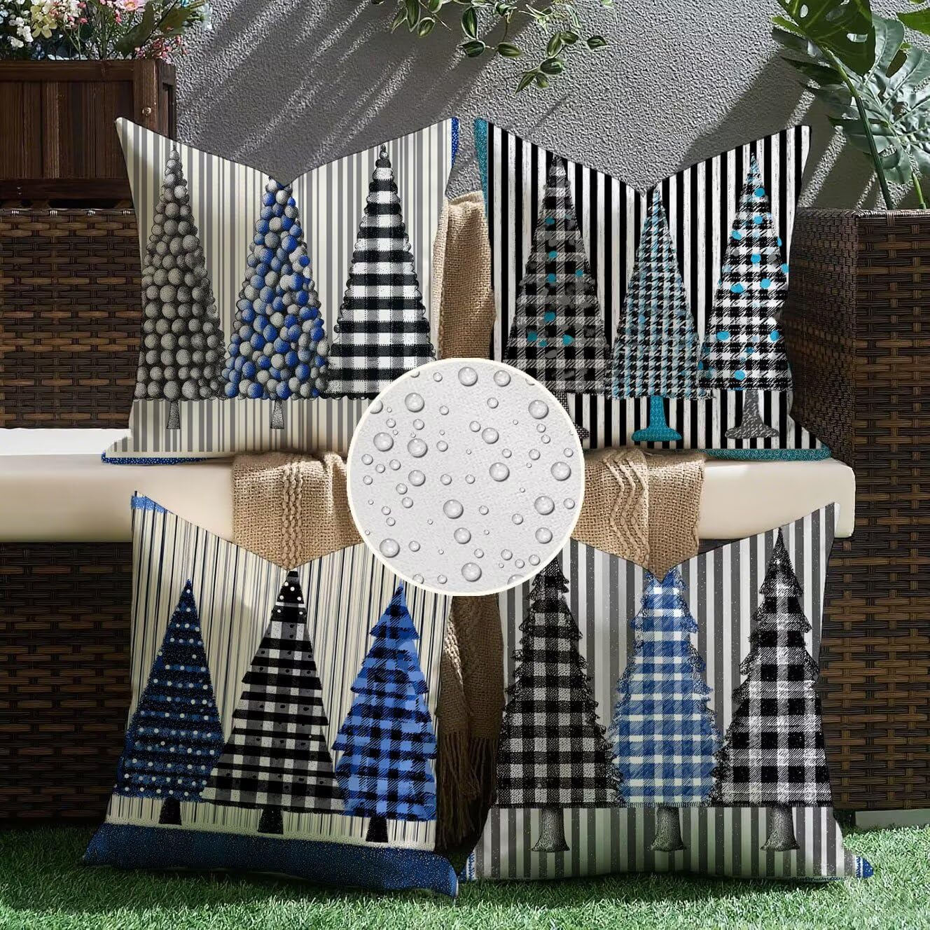 Albero Cuscini da Esterno 50x50 Set da 4 Federe Cuscini Divano strisce Copricuscini Velluto Copri Cuscino Divano, Impermeabili Copricuscino, Quadrato Cuscino Decorativo, Moderna Decorazione Casa t-781