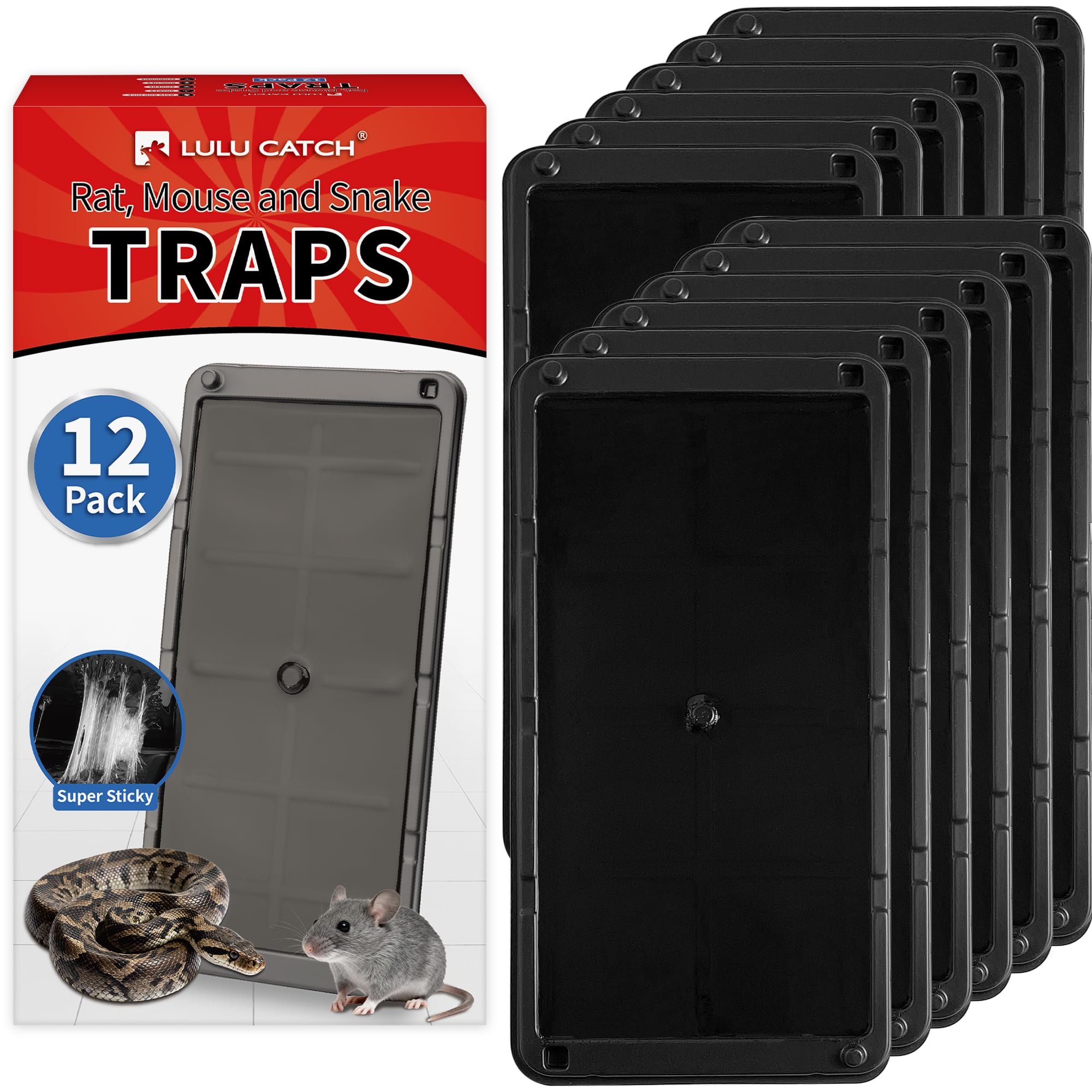 LULUCATCH Mouse Traps 12 Pack, Larger Heavier Glue Traps for Mice, Rat &amp; Snakes, Non-Toxic Sticky Mouse Traps Indoor for Home &amp; Kitchen, Easy to Set
