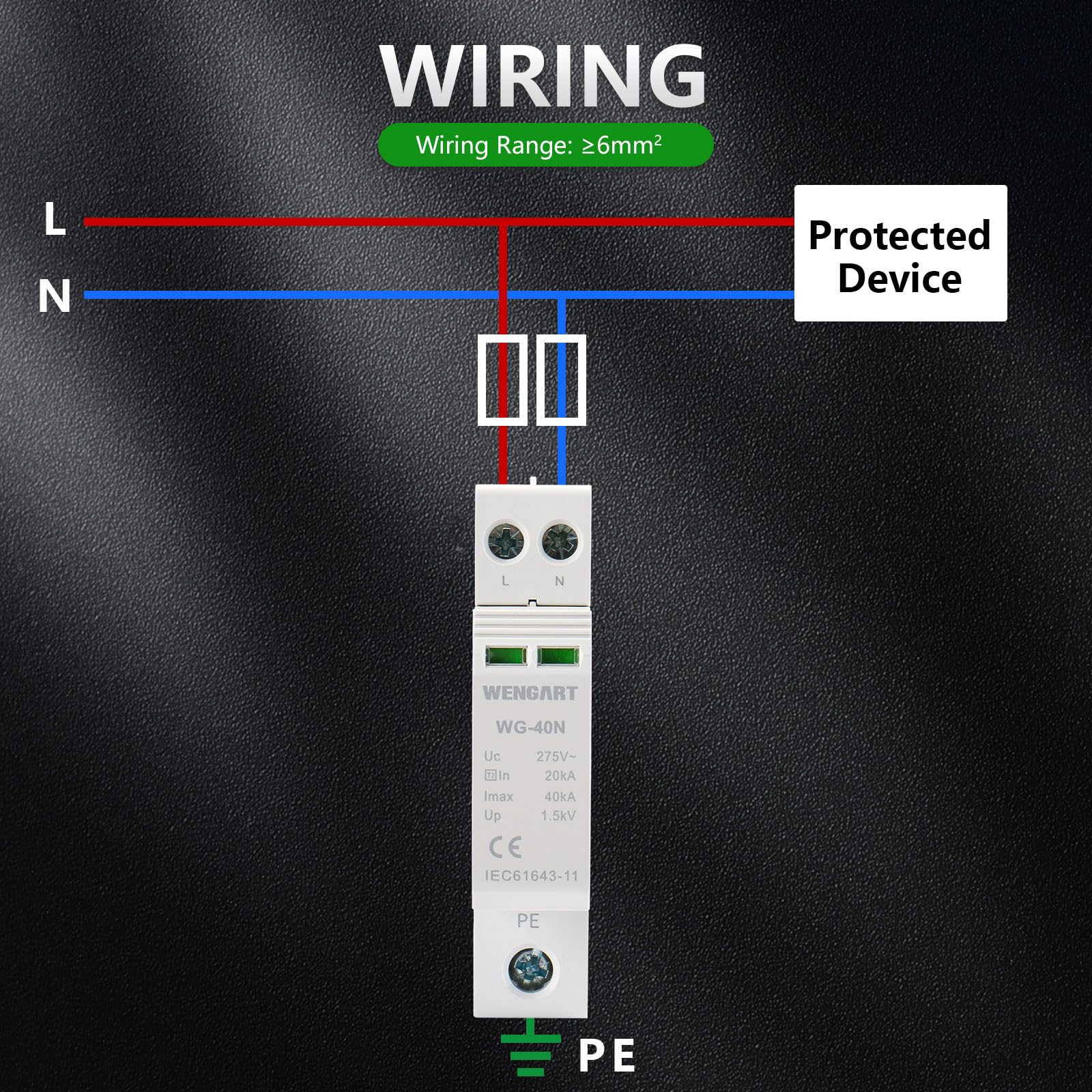 Wengart WG-40N Dispositivo di protezione contro le sovratensioni 2P 20-40KA 18mm