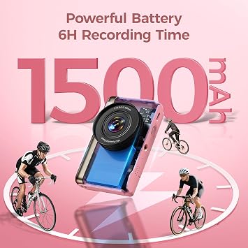 4K Digital Camera Kids for Vlogging: 64MP Compact Cameras with Flip Screen & Anti-Shake - Gift for Beginners/Teens/Adults - Video Photography Cam Travel for Boys Girls Pink No SD Card
