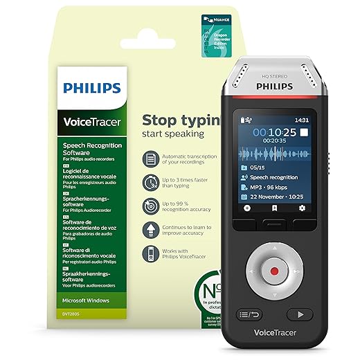 Philips DVT2810 Voice Recognition Voice Recognition Audio Recorder with Dragon Software
