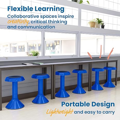 ECR4Kids ACE Active Core Engagement Wobble Stool, 20-Inch Seat Height, Flexible Seating, Blue | Durable plastic, GREENGUARD Gold Certified, 13 years +, 220 lb capacity, fully assembled, flexible seating for classroom use