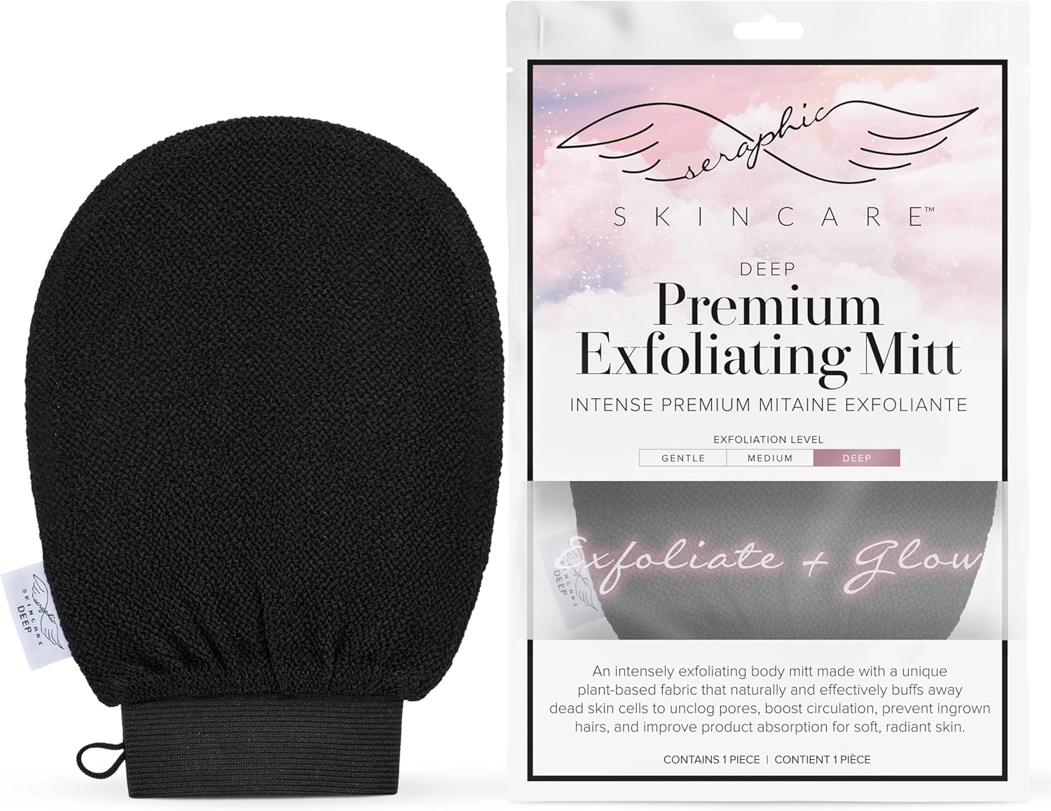 Seraphic Skincare Premium Exfoliating Mitt for Body, Deep