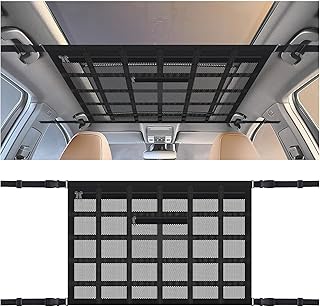 Upgrade Car Ceiling Cargo Net Pocket with Zip,Double Layers+Avoid Sagging Roof Cargo Bag for Toy,Quilts,Tickets,Universal Road Trip Essentials Car Organizers and Storage for Truck SUV