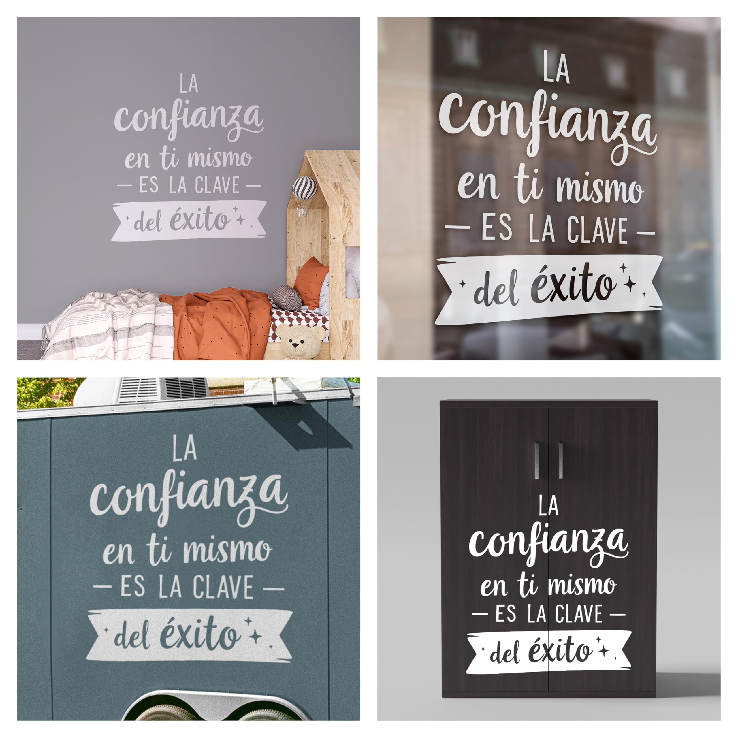 Vinilo Decorativo de Pared con Frase Motivadora "La Confianza en Ti Mismo es la Clave del Éxito" | Adhesivo para Hogar u Oficina | Pegatina con Mensaje Inspirador (Blanco, 120 x 111 cm)