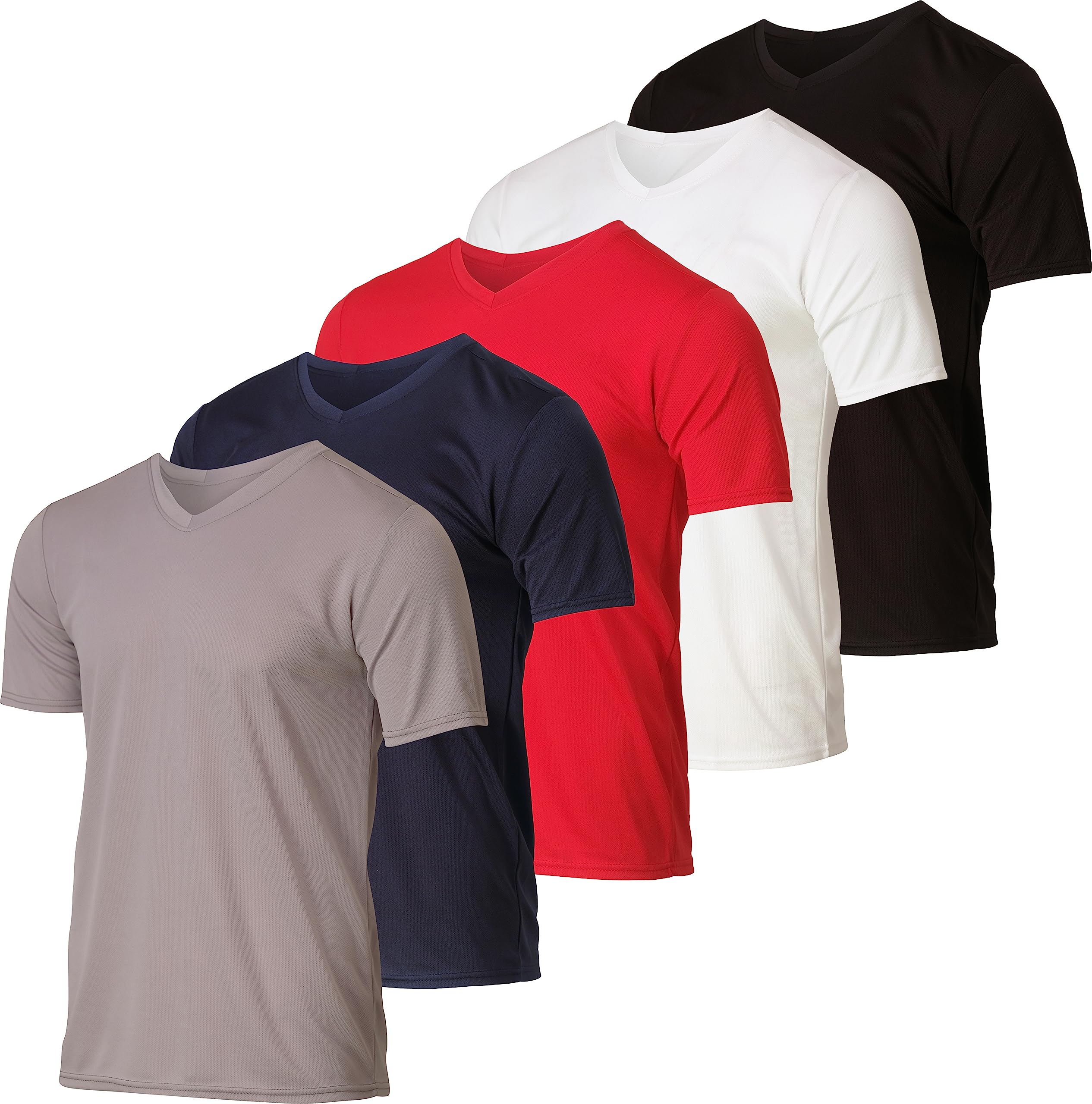 Real Essentials5 Pack: Men's Mesh Quick Dry Short Sleeve V-Neck T-Shirt - Athletic Performance (Available in Big & Tall)