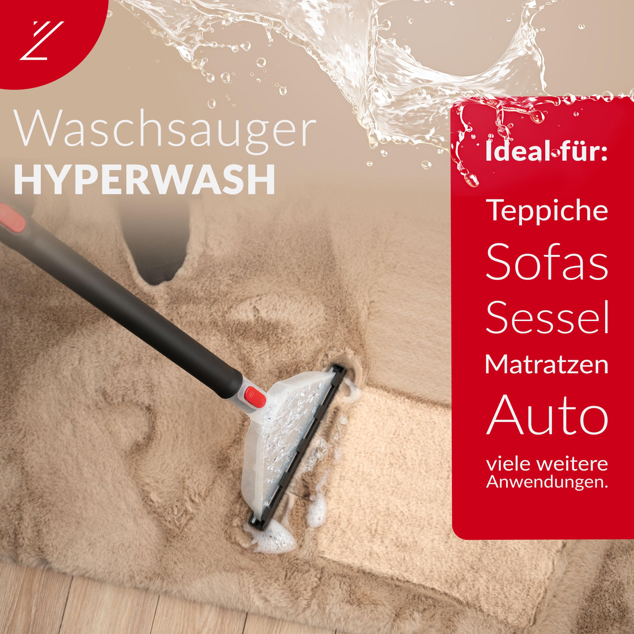 LEHMANN Waschsauger mit 20L-Behälter - 1600W - Polsterreiniger Gerät mit HEPA-Filter - 4,3L Reinigungsmitteltank - Teppichreiniger mit Sprühfunktion - Nass-/Trockensauger für Teppich und Polster