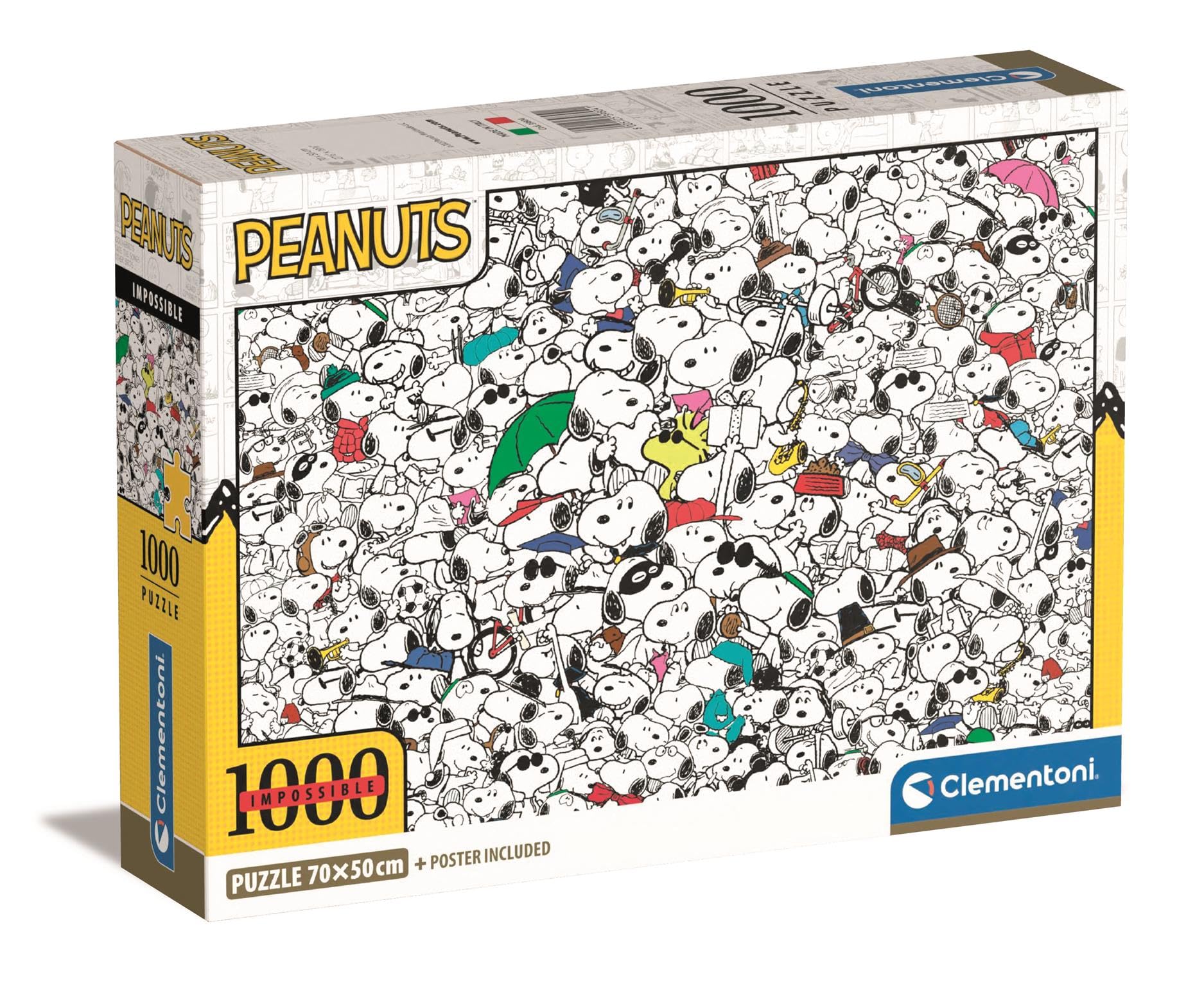 Clementoni - 39804 - Impossible Puzzle Peanuts - Jigsaw Puzzle 1000 Pieces, Jigsaw Puzzle For Adults, Comic Puzzle, Difficult - Made In Italy