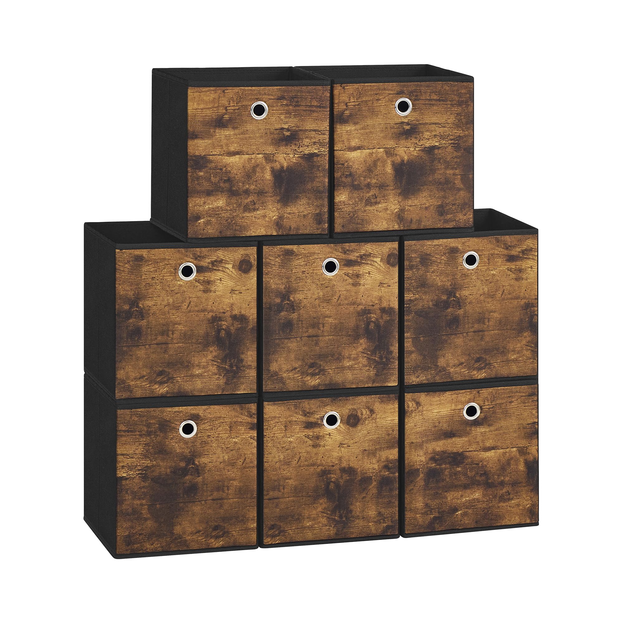 Songmics Rustic Brown + Ink Black Storage Cubes, Set Of 6,Fit Cube Storage Unit, Foldable