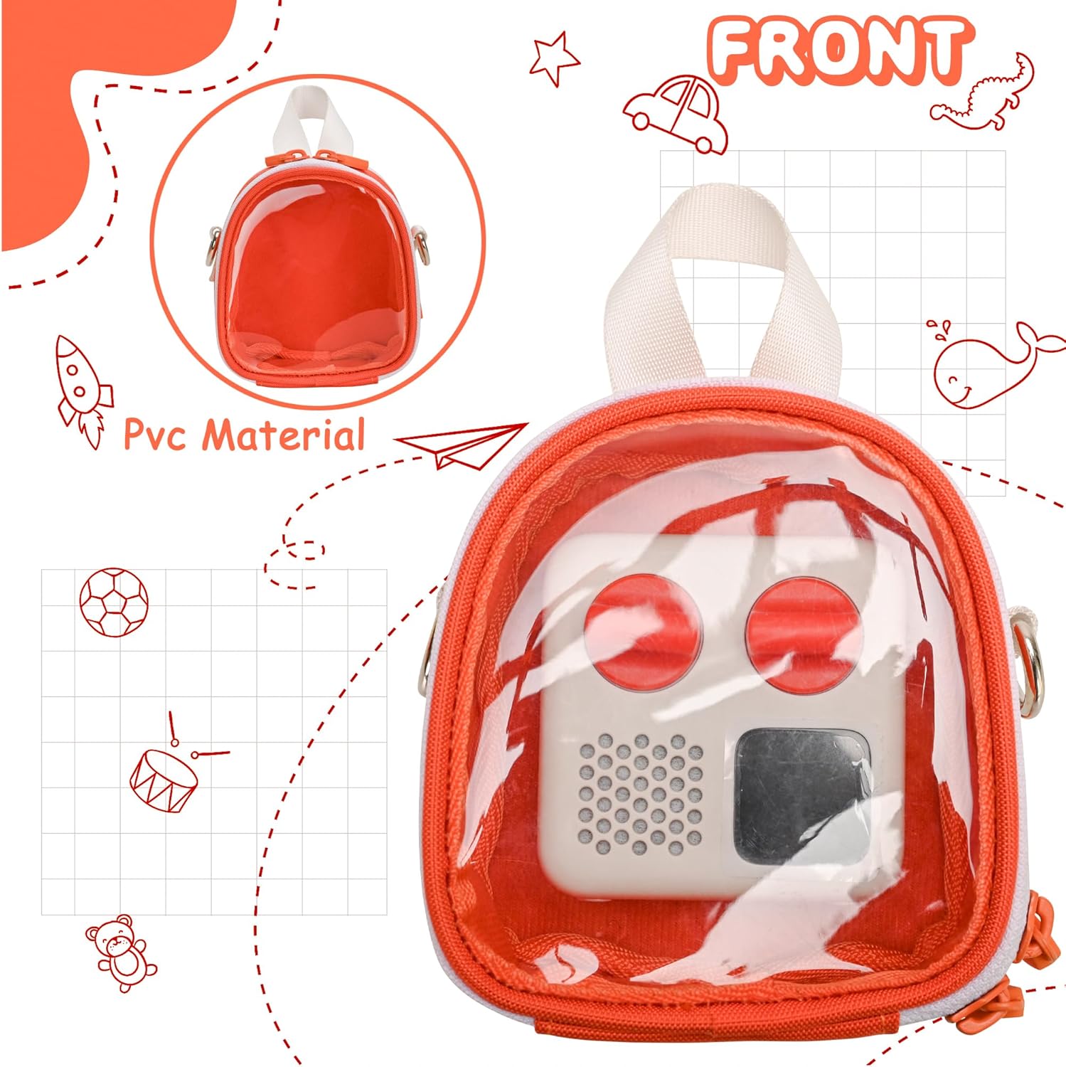 Clear Carrying Case Compatible with Yoto Mini Player, Bag for Yoto Mini with Carabiner, Small Travel Storage Bag for Audio Player with Detachable Shoulder Strap, Orange - Image 2
