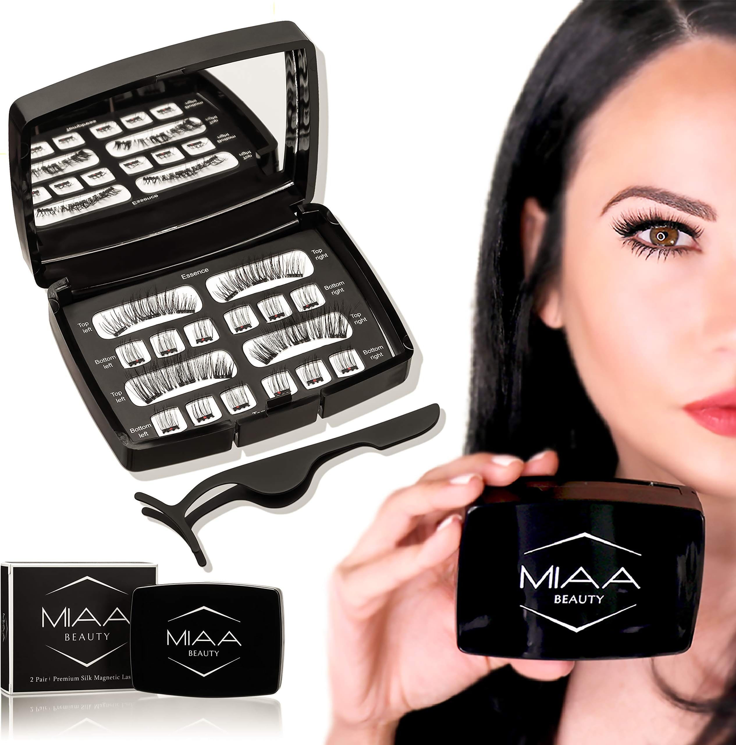 Full Eye Natural & Bold [ 2 Sets 3 Magnet Magnetic Eyelashes] 100% Cruelty Free Premium Silk False Lashes with Free Applicator & Mirror Case - Glue Free Non-Allergic Reusable & Lightweight