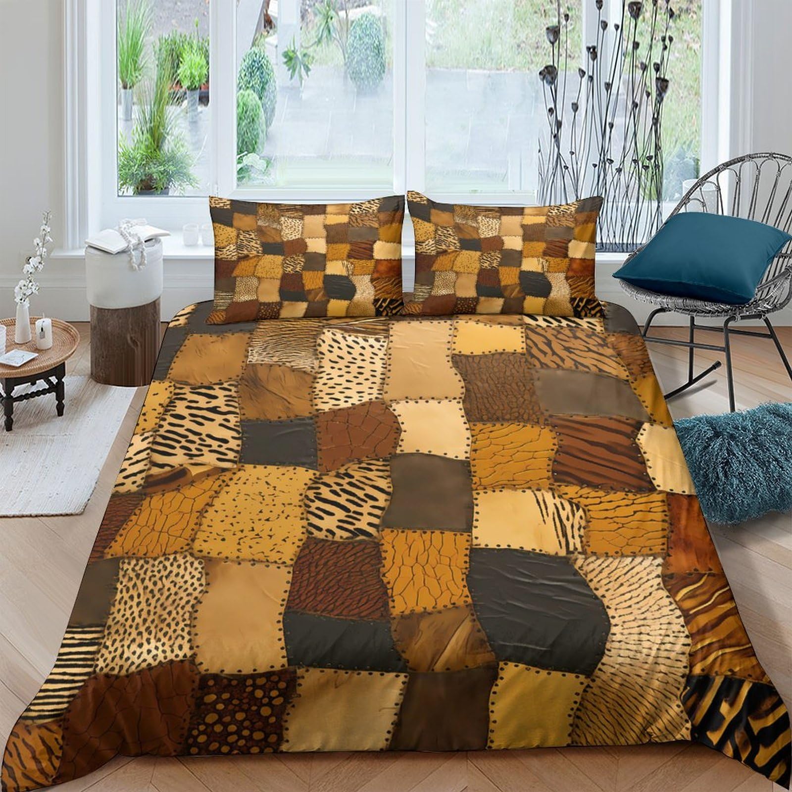 Unrxjzlvm Style-3 Patchwork Animal Print Duvet Cover Microfiber Set Students