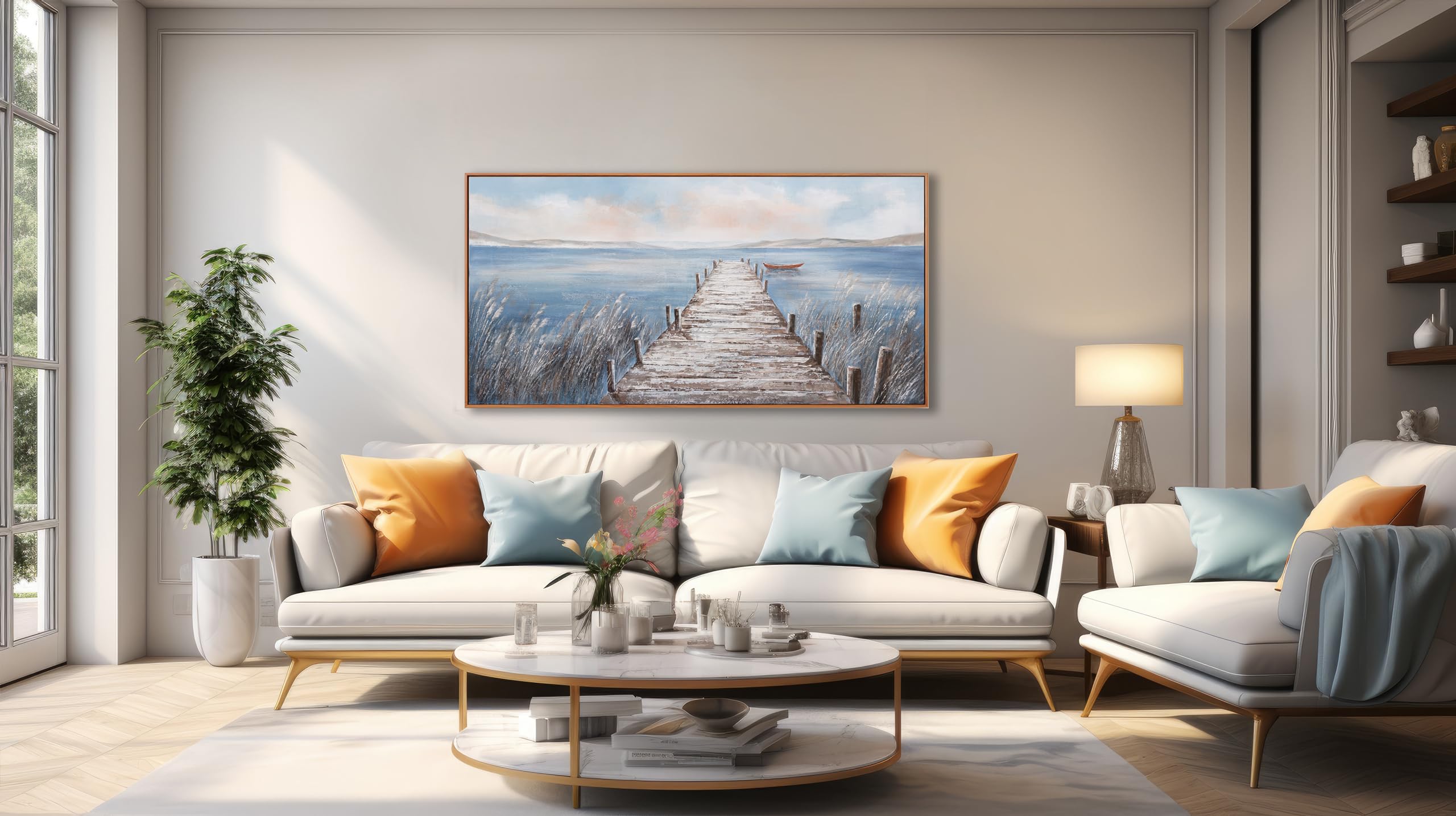絵画 flk041144 Amazon.com: Framed Wall Art Blue Ocean Art Painting Wall Art
