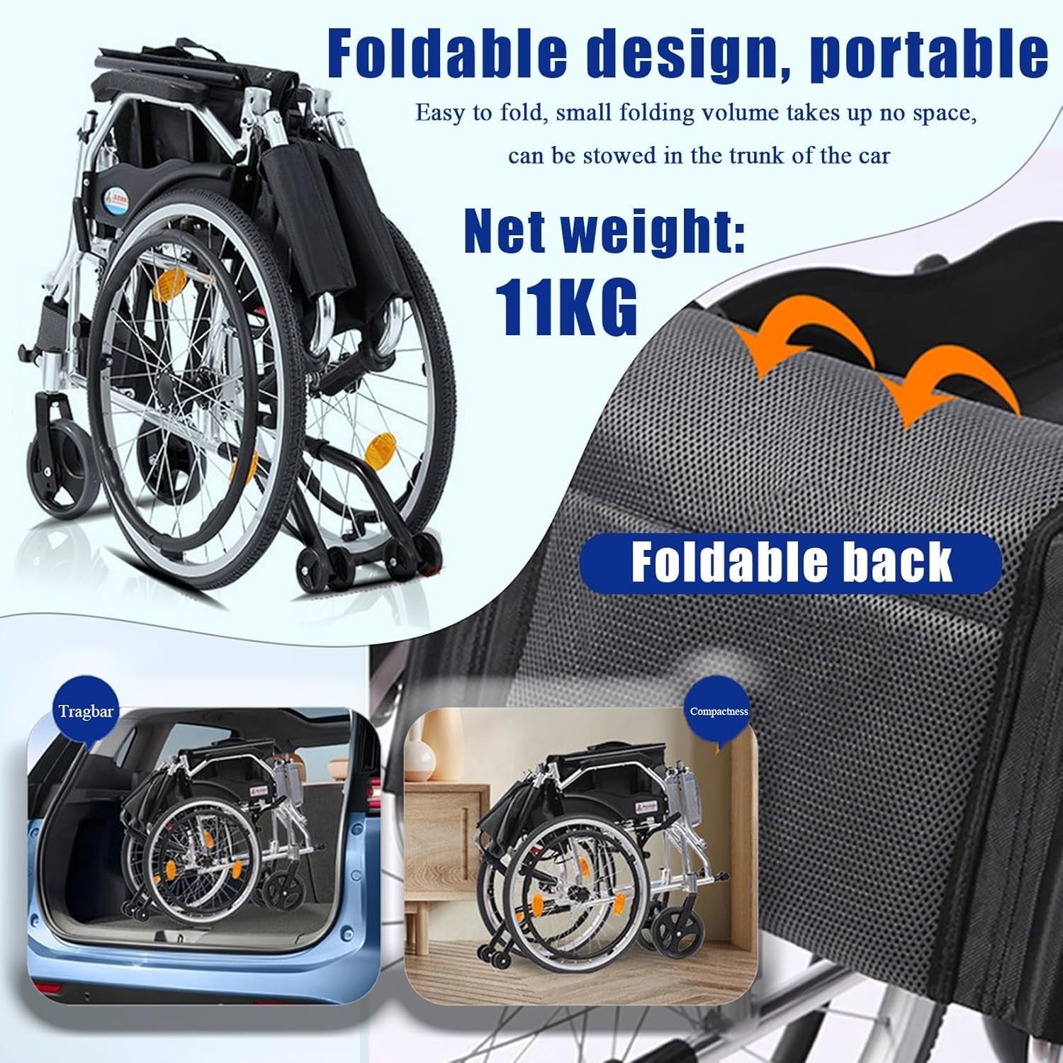 Silla de Ruedas Silla de Ruedas Ligera Plegable de Aluminio Silla de Ruedas de tránsito Ligera Luz Plegable,Silla de Ruedas de Viaje,Sillas de Ruedas autopropulsadas Plegables Red