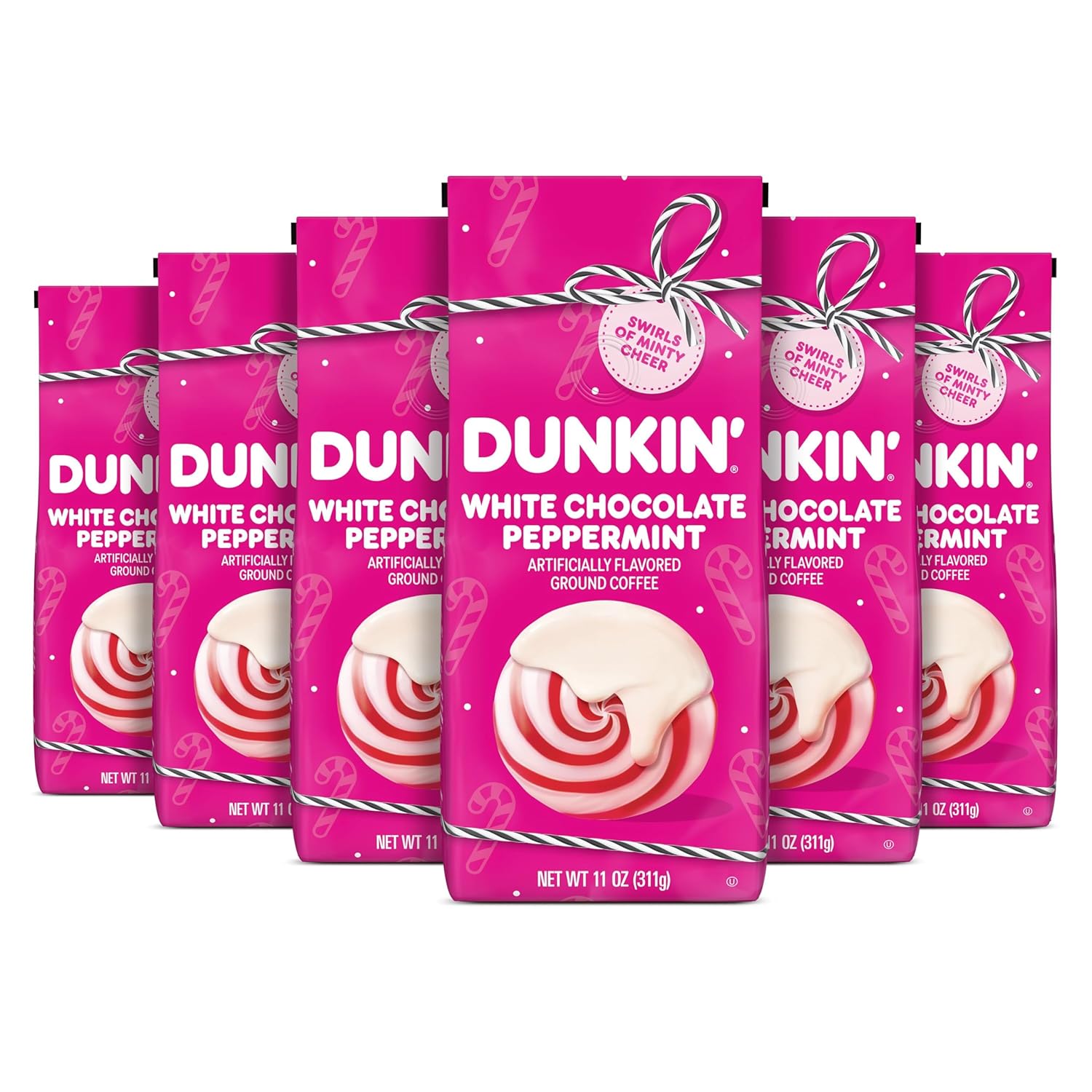 Dunkin’ White Chocolate Peppermint Artificially Flavored Ground Coffee, 11 oz. Bag, 6 Count
