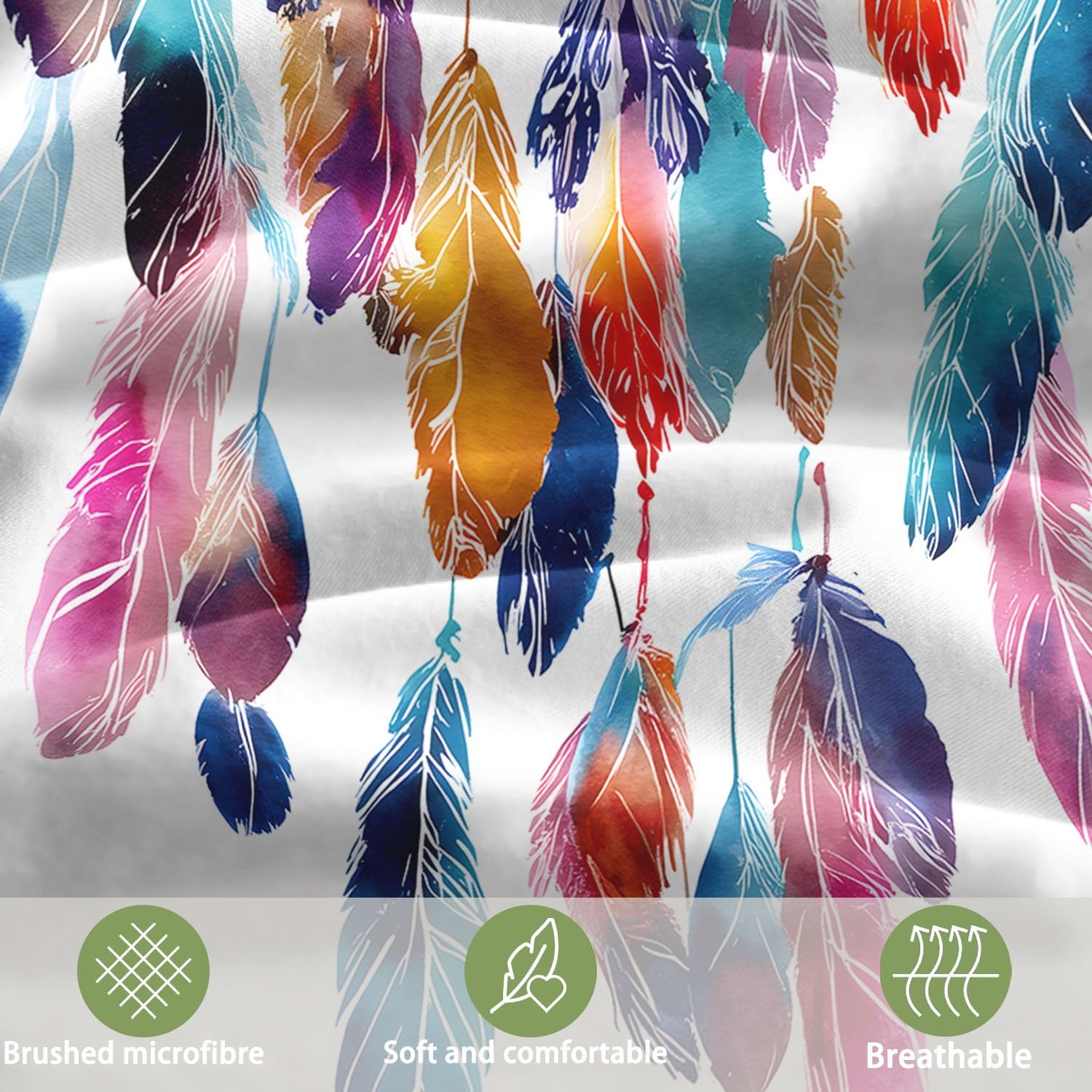 Generisch Boho Chic Stil 3-teiliges Bettwäsche-Set, 1 Bettbezug 240 x 220 cm und 2 Kissenbezüge 80 x 80 cm, Weiß, Traumhafter Wald Traumfänger, Pflegeleicht, Erwachsene, Schlafzimmer