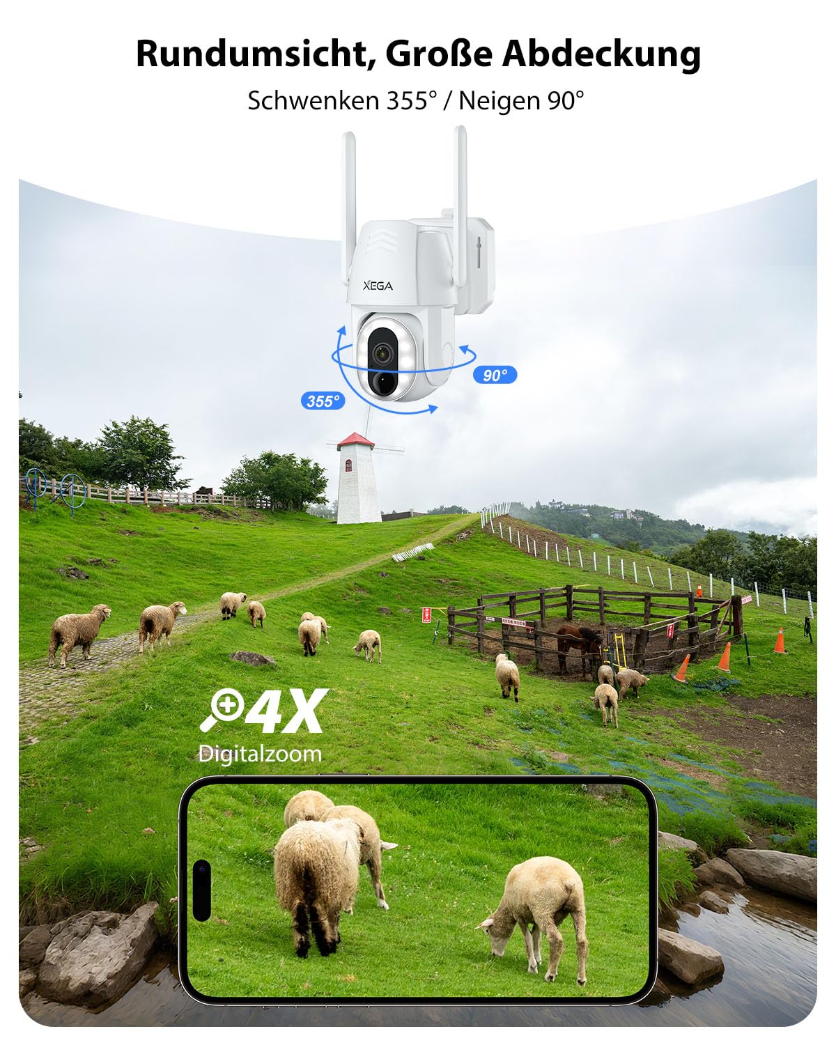 Xega 4G LTE Caméra Surveillance Solaire Extérieure avec Carte SIM,sans WiFi