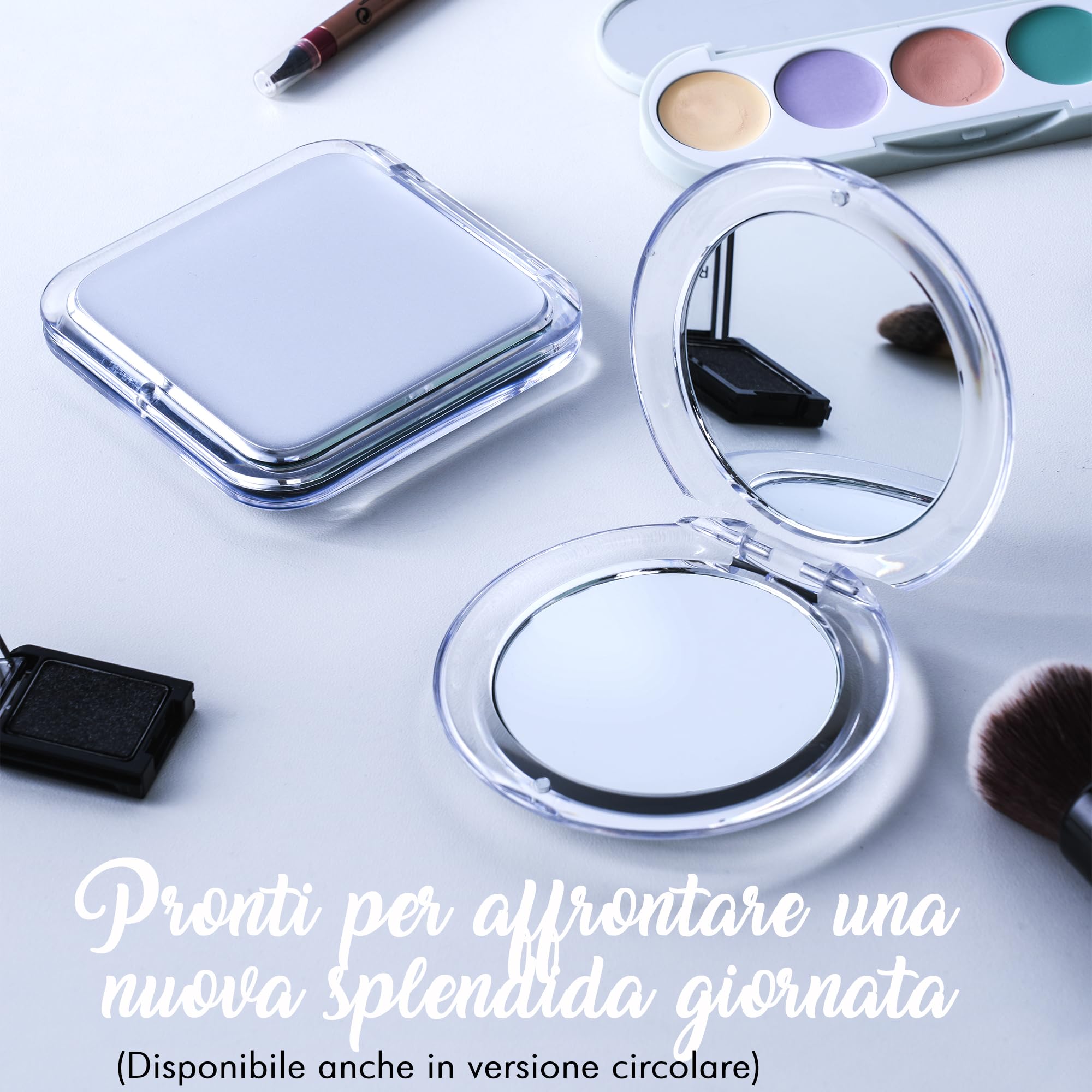MIRRORVANA Miroir grossissant 10X compact et pliable, petit miroir de poche pour sac à main et voyage maquillage (argenté)