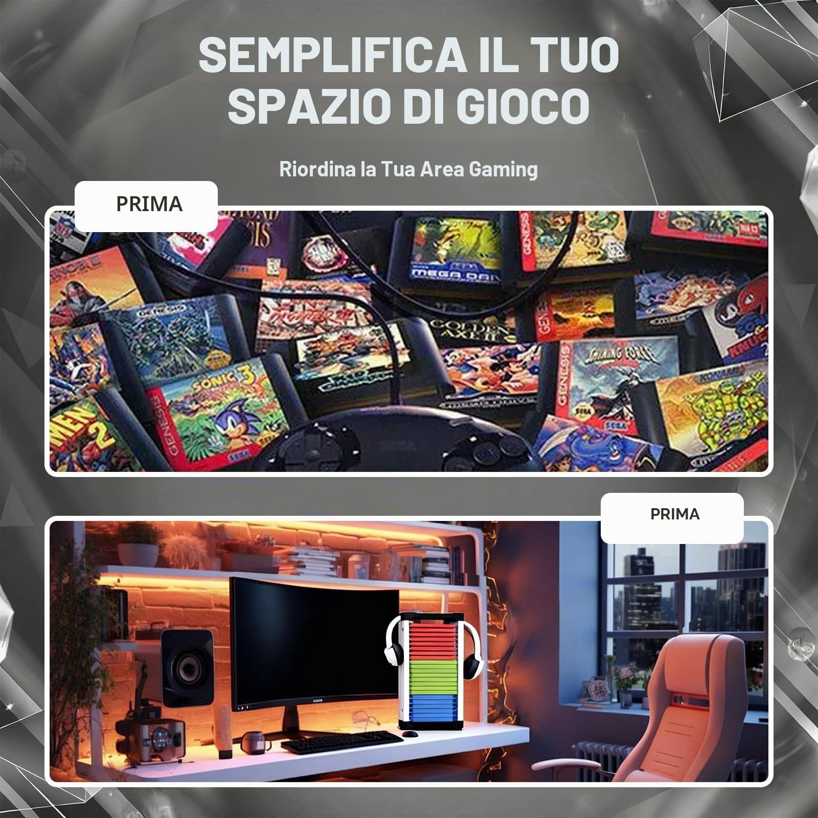 Supporto per dischi da gioco, torre di archiviazione per giochi PS5 con 2 ganci, 23 CD per giochi per PS5/Xbox/Nintendo Switch