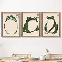 Houmury Set of 3 Framed Japanese Frog Wall Art - Vintage Japandi Minimalist Farmhouse Decor