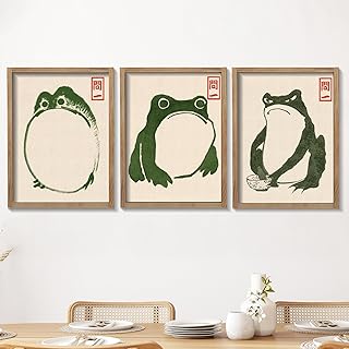 Houmury Set of 3 Framed Japanese Frog Wall Art Decor Vintage Wall Signs ...
