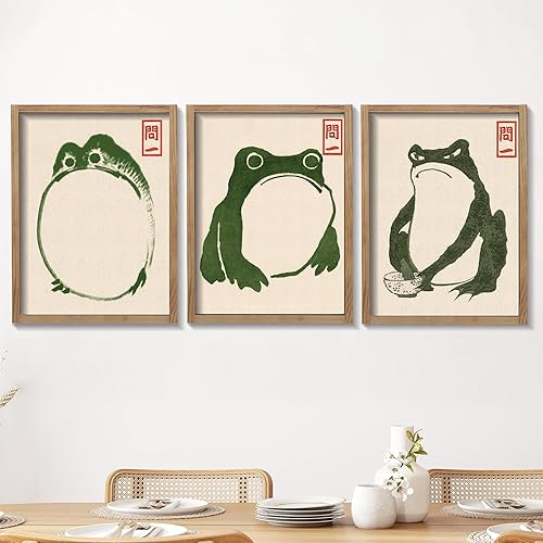 Houmury Set of 3 Framed Japanese Frog Wall Art Decor
