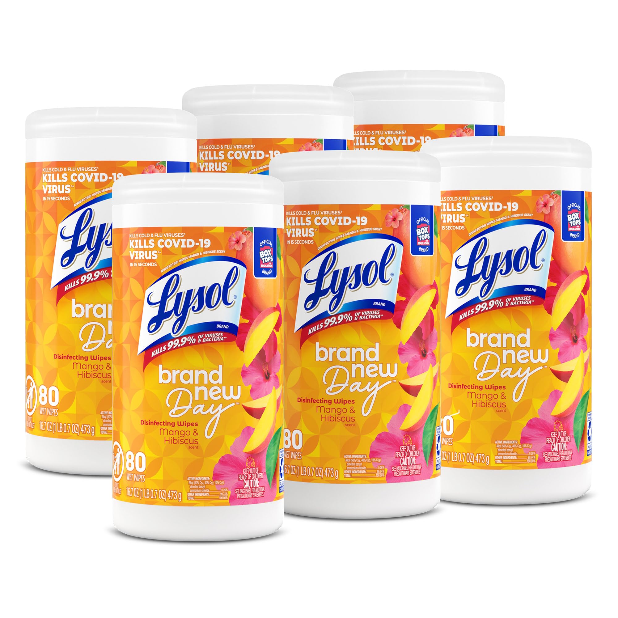 Lysol Disinfecting Wipes Mango Hibiscus 80ct Pack of 6