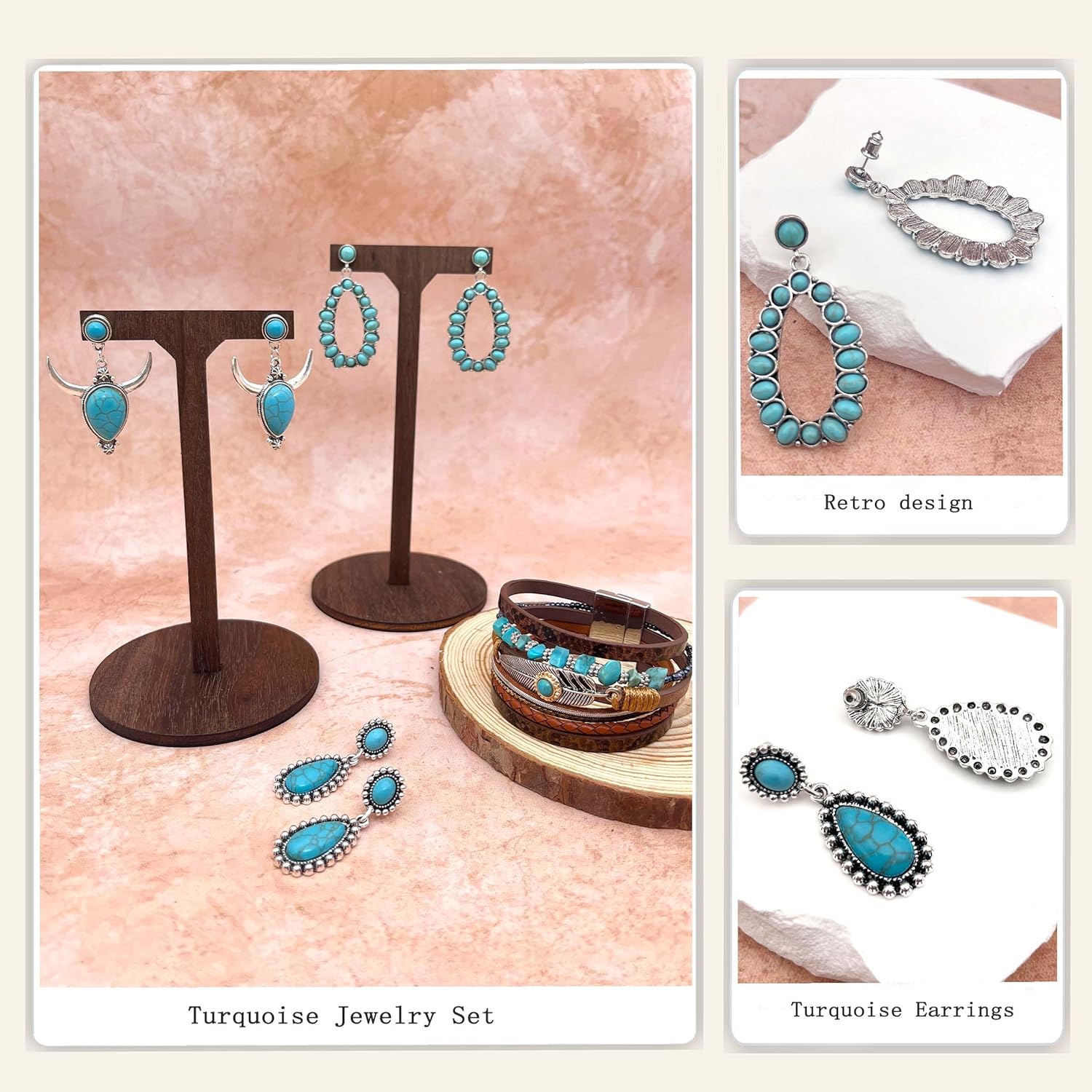 Turquoise Jewelry Set, Boho Western Cowgirl Necklace, Earrings, Bracelet with Natural Gemstone, Country Style Accessories - Image 8