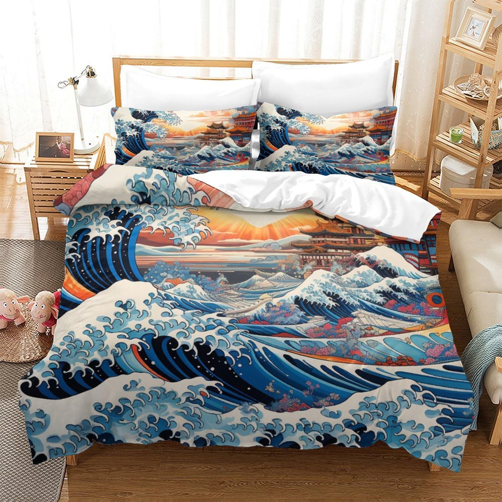 Housse de couette respirante à motif vagues de la mer Super King