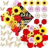 ywevyezc 42Pcs DIY Graduation Cap Decorations Red Graduation Cap Decorations Kit Flower Heads 3D Butterfly Decorations for Grad Hats Decor