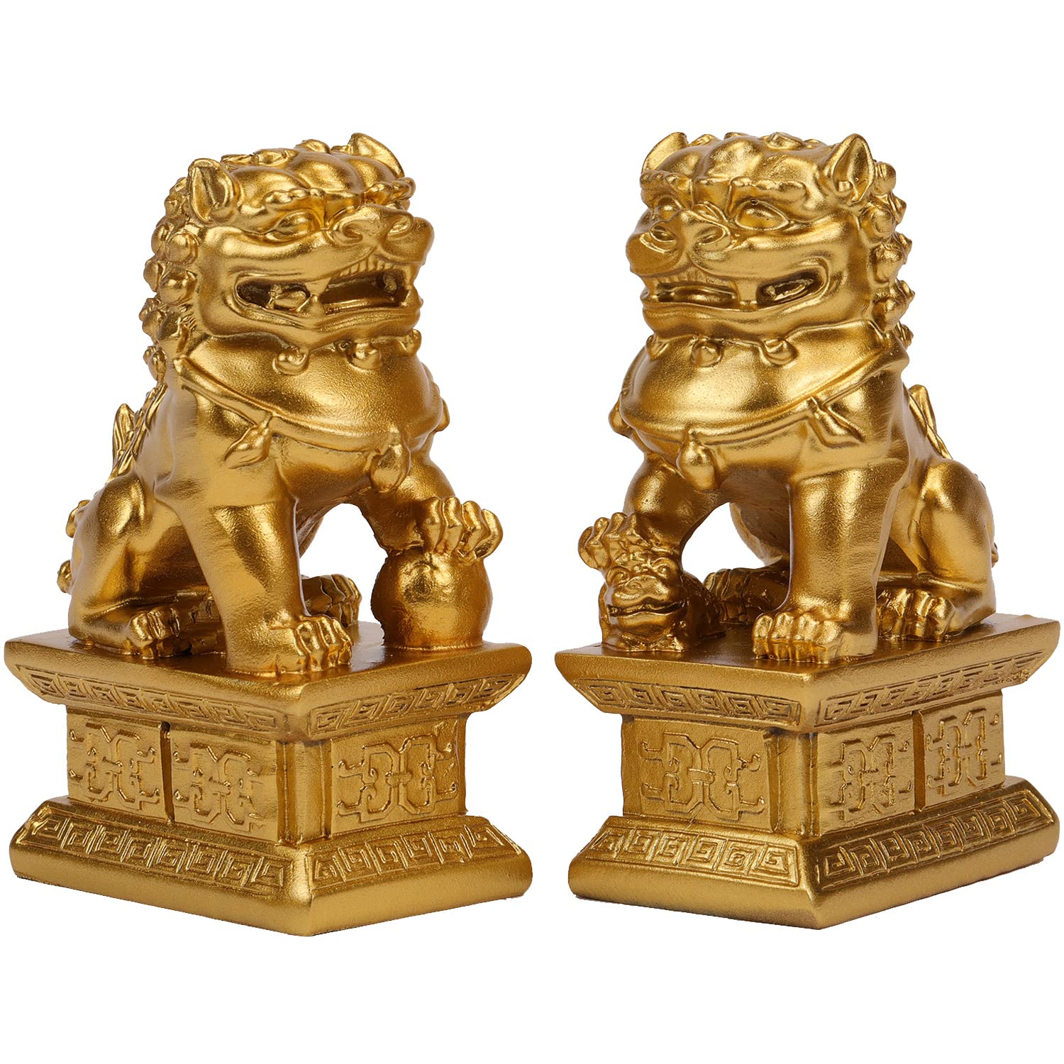 Seyee-bro Foo Dogs Guardian Lion Statues - Pair of Fengshui Fu Dogs Figurine 
