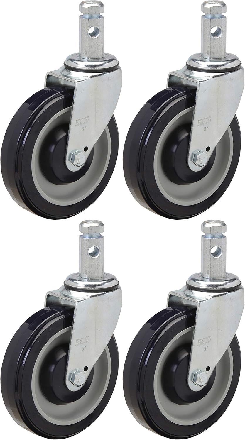 5" Caster Set of 4 Swivels for Bun and Sheet Pan Racks with Heavy Duty Polyurethane Wheels