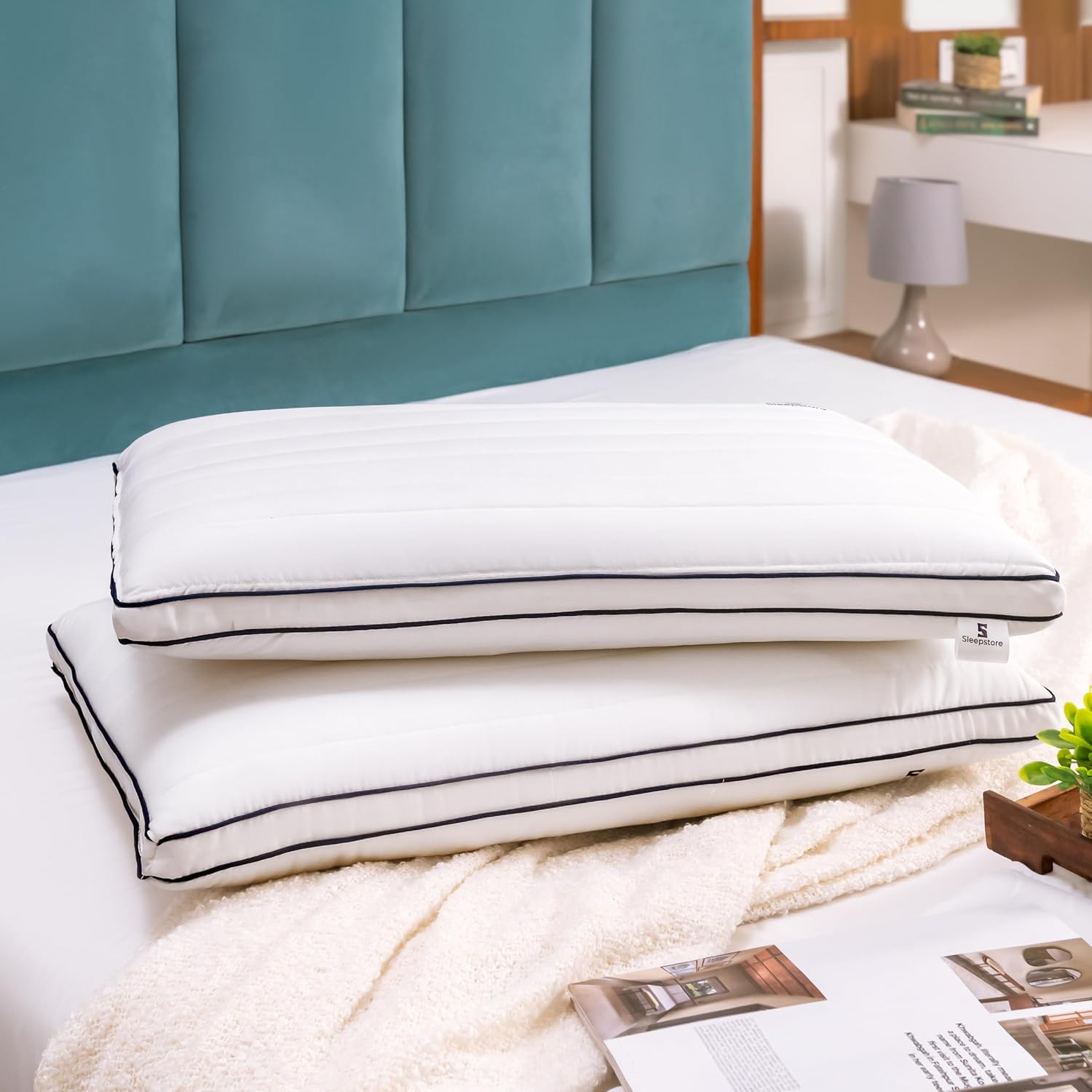 Sleepstore Granules Slim Pillow, Pack of 2, 18x27 Inch | Shredluxe™ Fill- Blend of Memory Foam & Premium Fibre | Perfect f...
