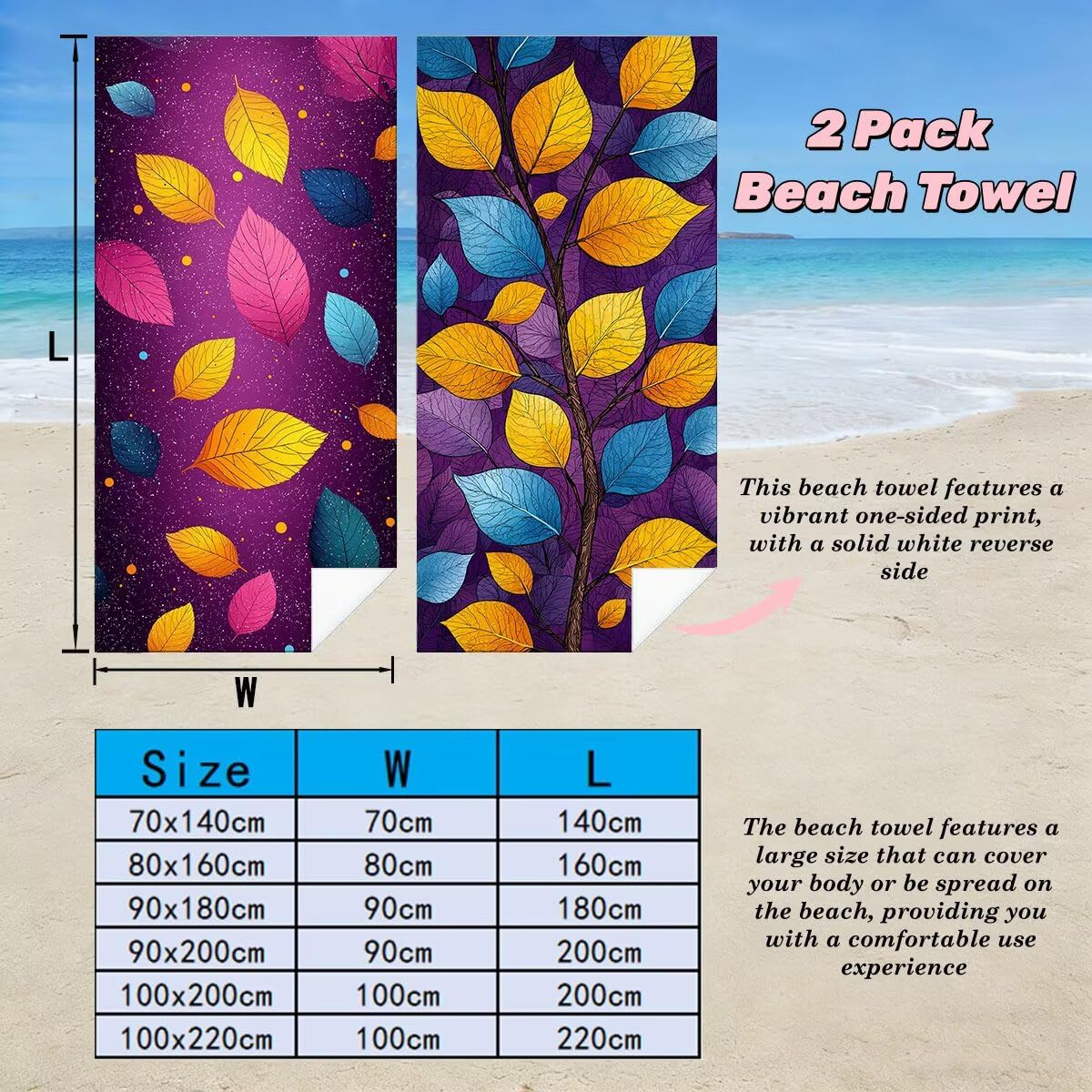 Ręcznik plażowy z mikrofibry, duży ręcznik plażowy 80 x 160 cm 2 sztuki, męski damski ręcznik gimnastyczny, odporny na piasek ręczniki plażowe, szybkoschnące ręczniki z mikrofibry na plażę do podróży
