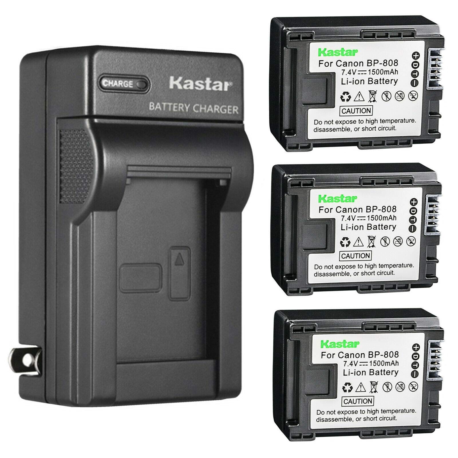 Kastar 3-Pack BP-808 BP808 Battery and AC Wall Charger Compatible with Canon FS10, FS11, FS20, FS21, FS22, FS31, FS40, FS100, FS200, FS300, FS400, HF G10, HF G20, VIXIA HF M30, VIXIA HF M31 Cameras