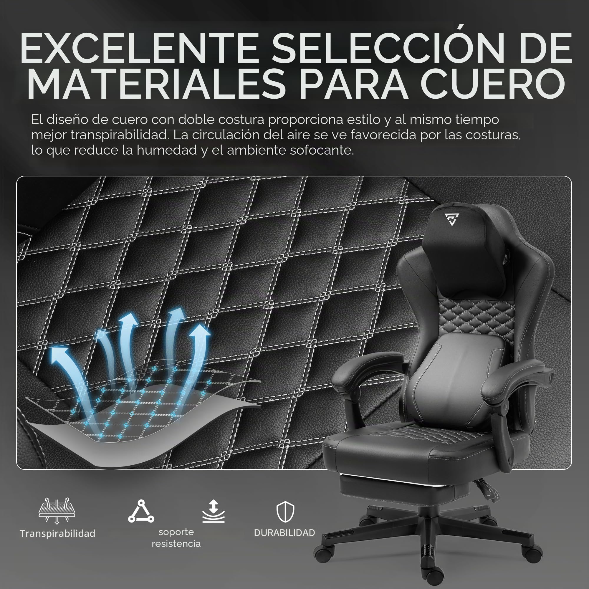 Vigosit Silla de juegos con masaje térmico, soporte lumbar, silla ergonómica para ordenador, con cojín de muelles ensacados y reposapiés, color negro