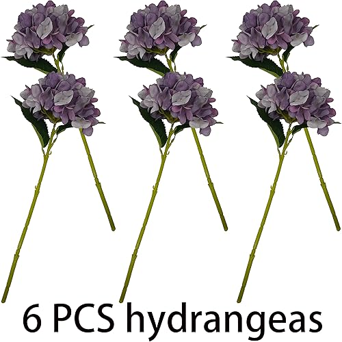 Miniatura 10 de Flores artificiales de hortensias, 6 piezas de flores de hortensias artificiales, flores de hortensias artificiales con tallos, hortensias falsas,