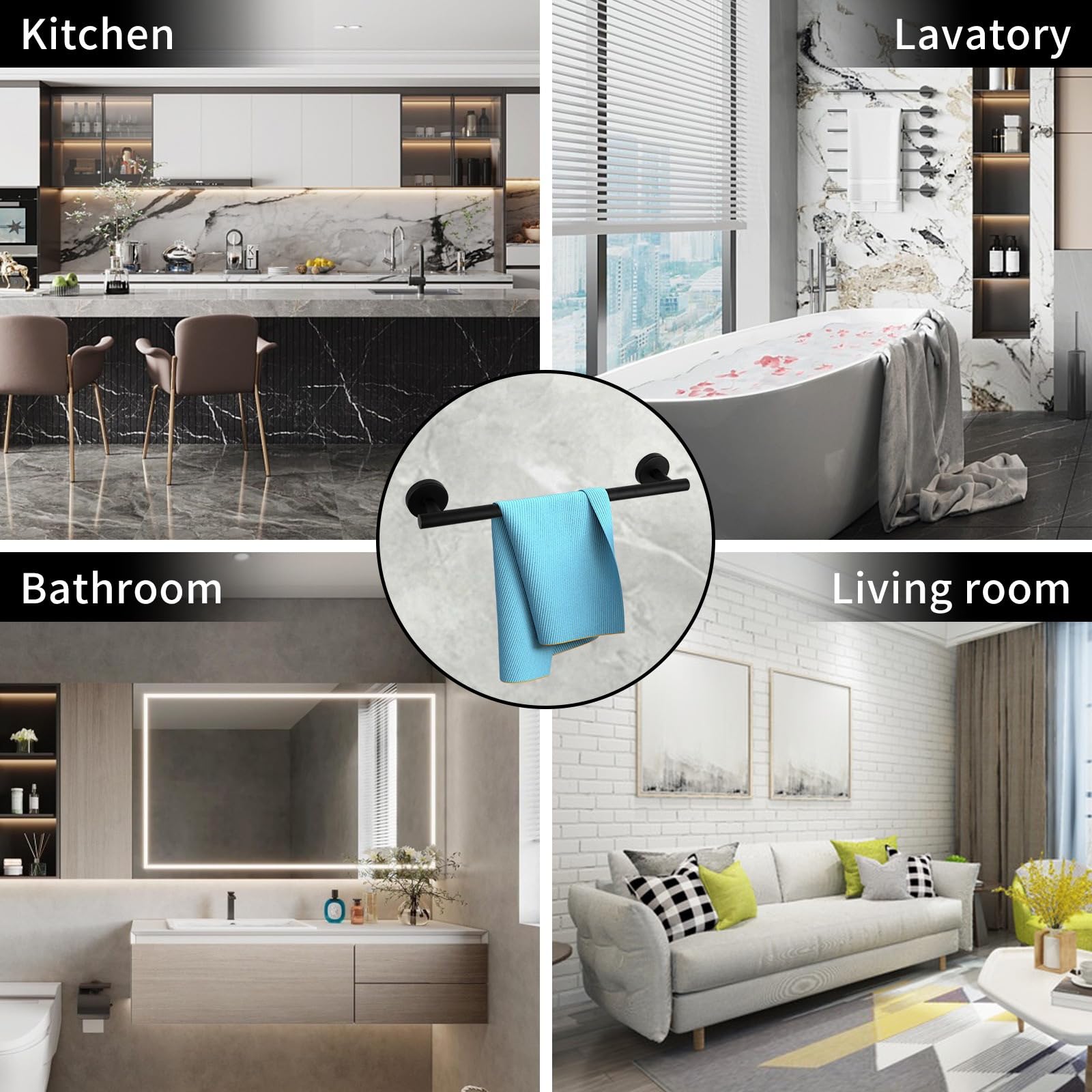 Porta Asciugamani Bagno, 5 Pezzi Set Porta Asciugamani，Acciaio Portarotolo e Gancio per Accappatoio,alloggiamenti di asciugamani per pareti di bagno montati