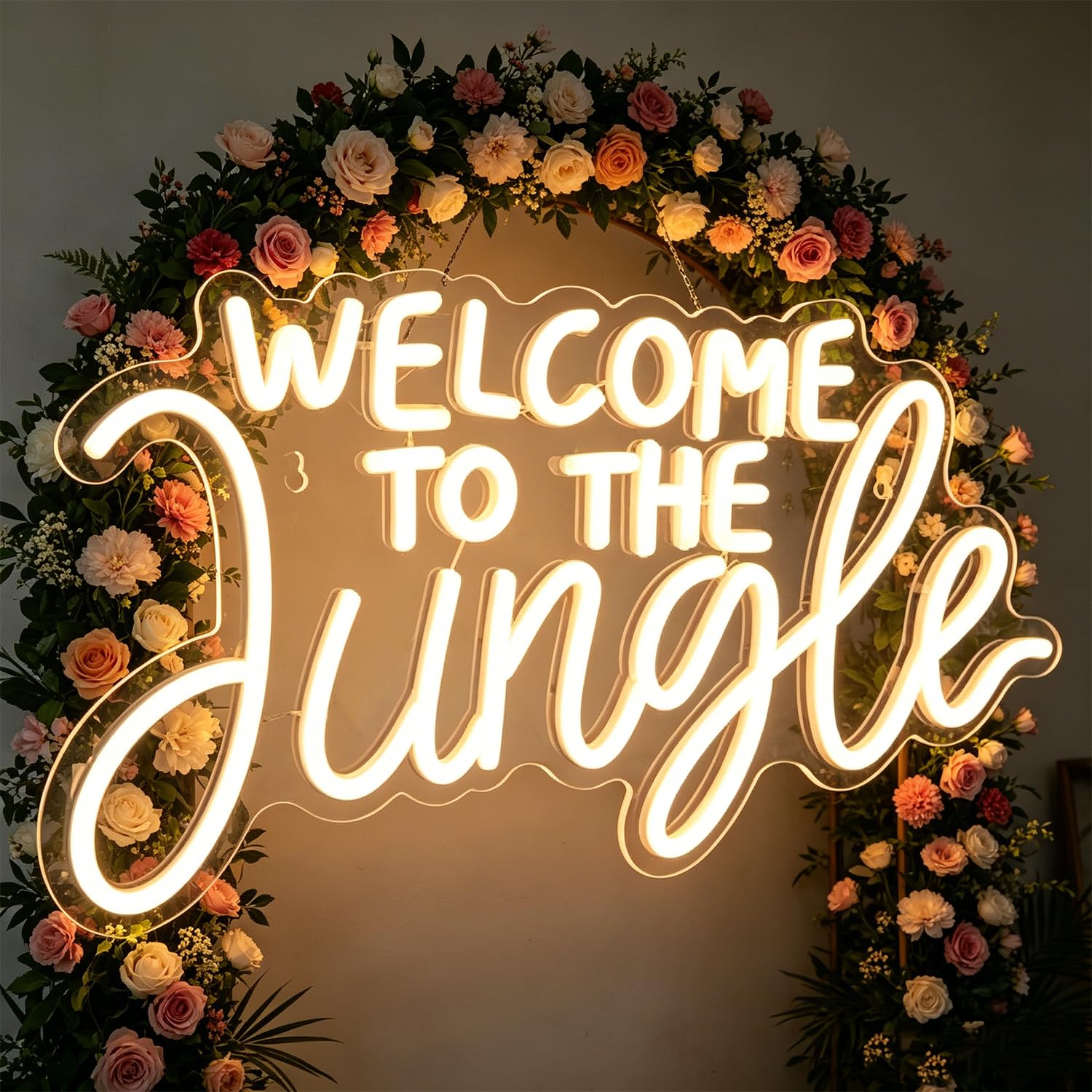 Welcome to the Jungle Neon Sign Letter LED Neon Lights for Wall Decor, Dimmable USB Powered Neon Light for Jungle Themed Wedding Engagement Party Birthday Gift Garden Front Porch 16.53”x8.26”