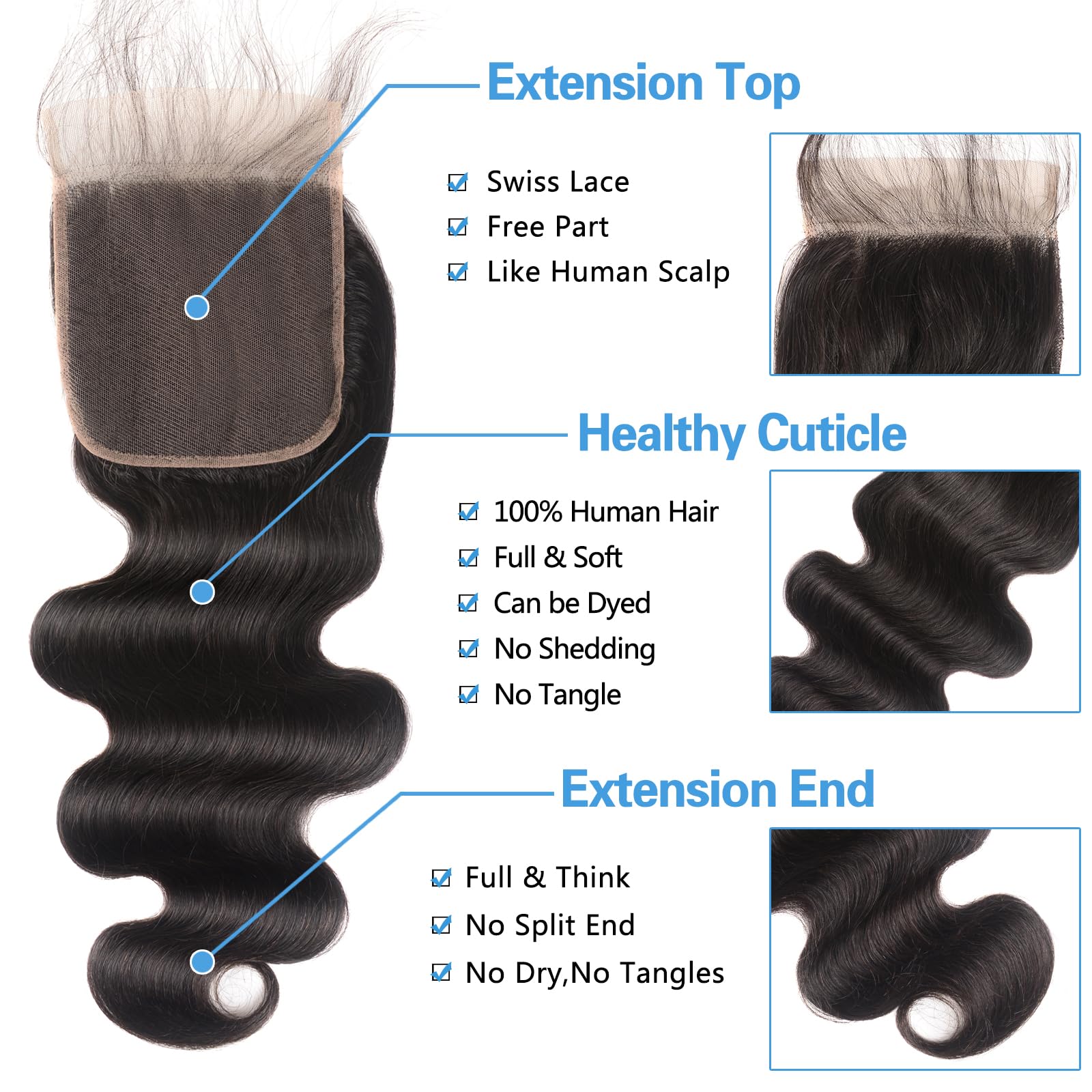 Amazon.com : Body Wave Bundles with Closure Human Hair(16 18  display picture 3